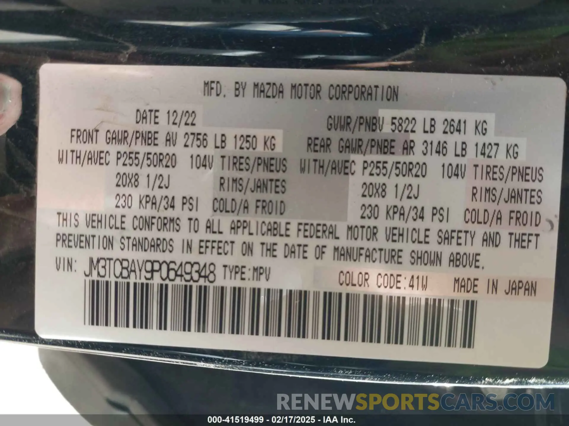 9 fotografías del automóvil dañado JM3TCBAY9P0649348 MAZDA CX-9 2023