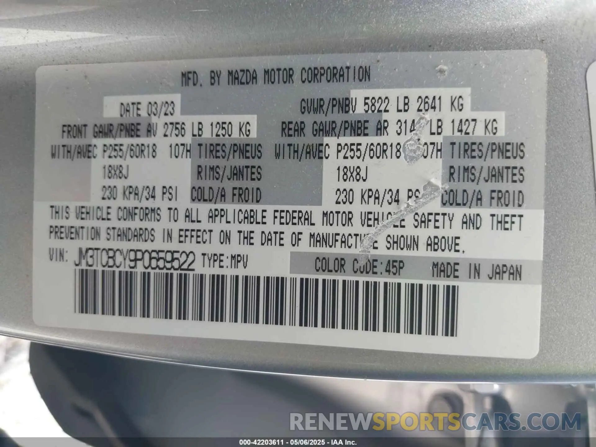 9 fotografías del automóvil dañado JM3TCBCY9P0659522 MAZDA CX-9 2023