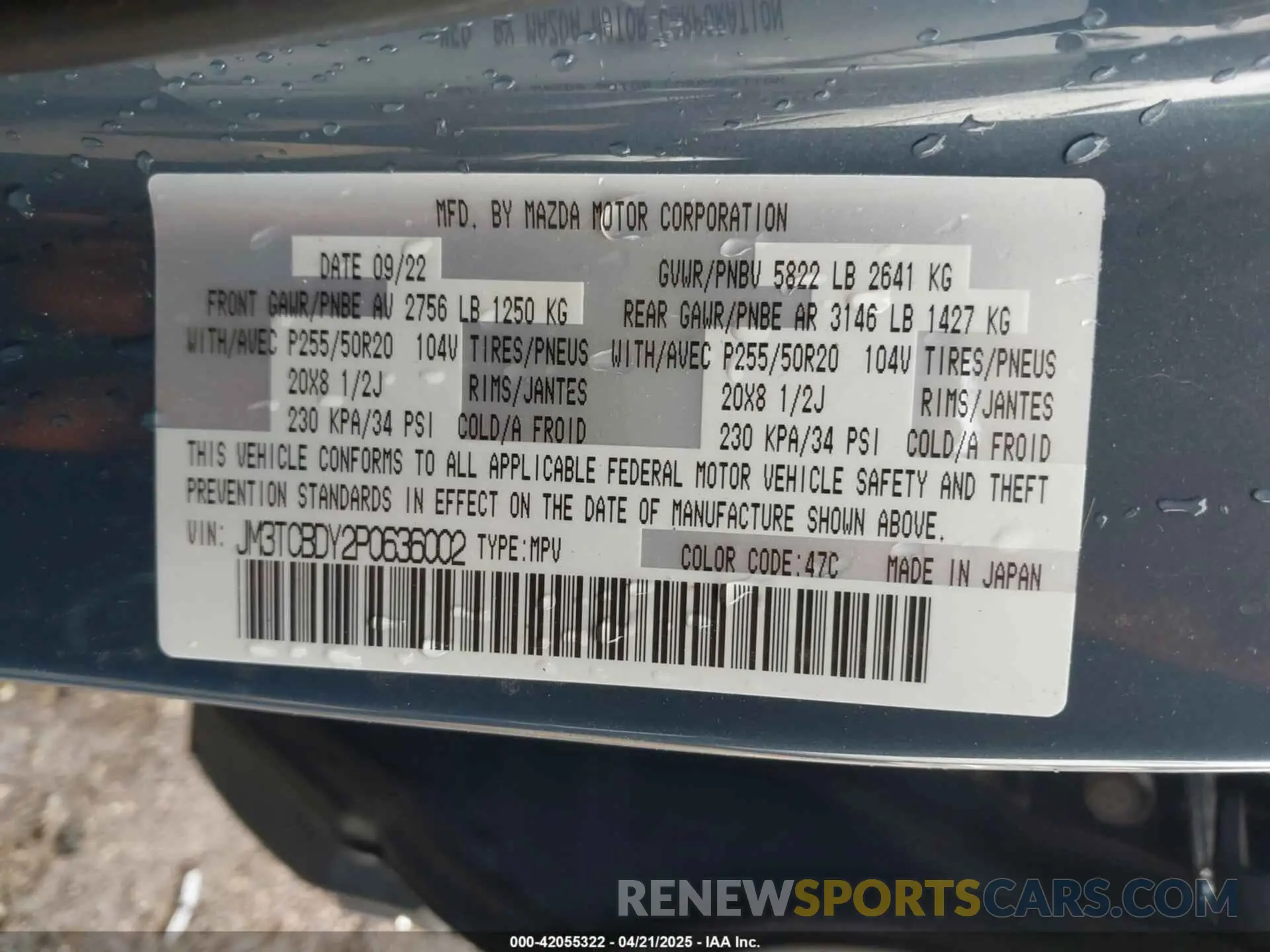 9 fotografías del automóvil dañado JM3TCBDY2P0636002 MAZDA CX-9 2023