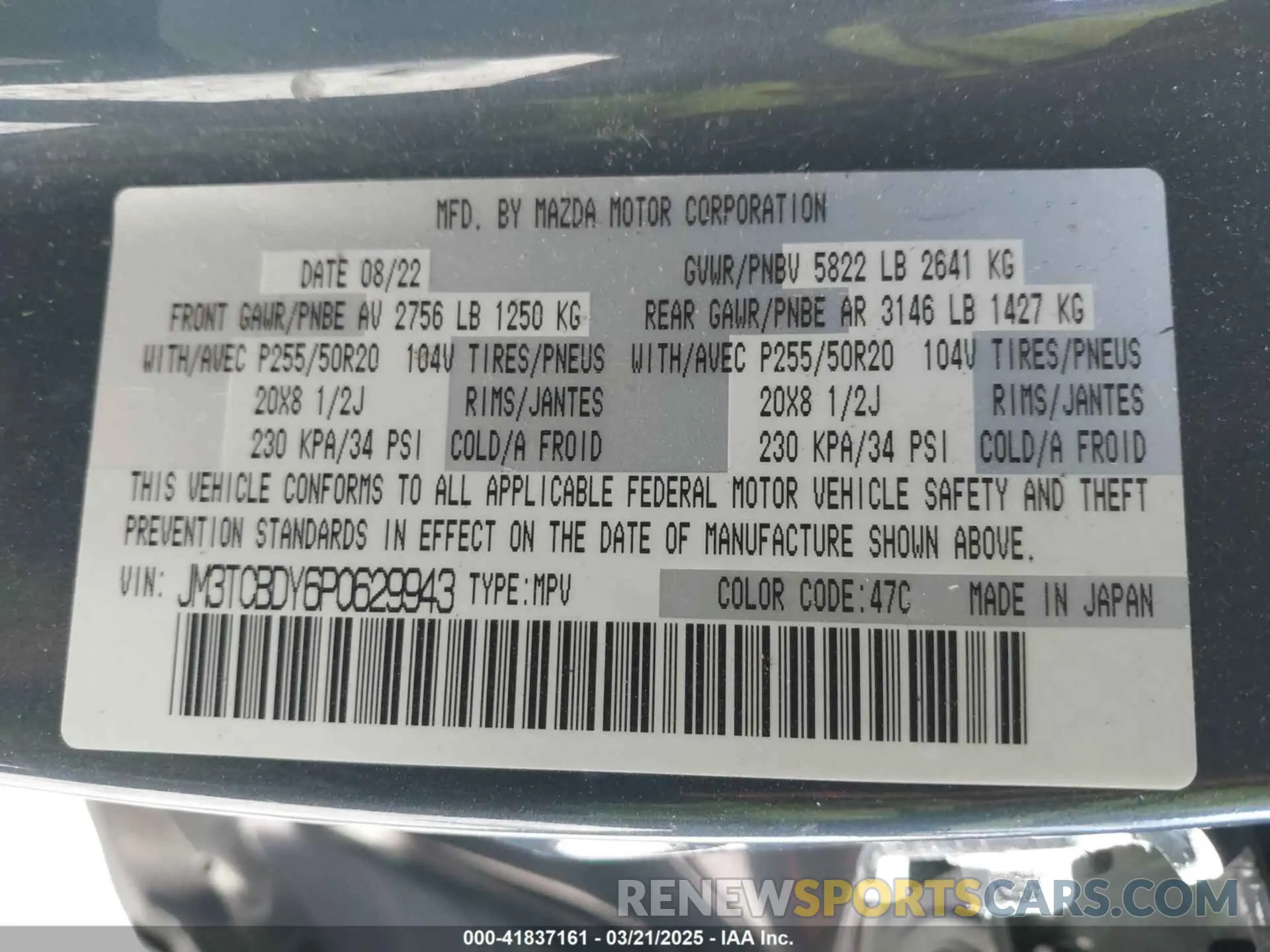 9 fotografías del automóvil dañado JM3TCBDY6P0629943 MAZDA CX-9 2023