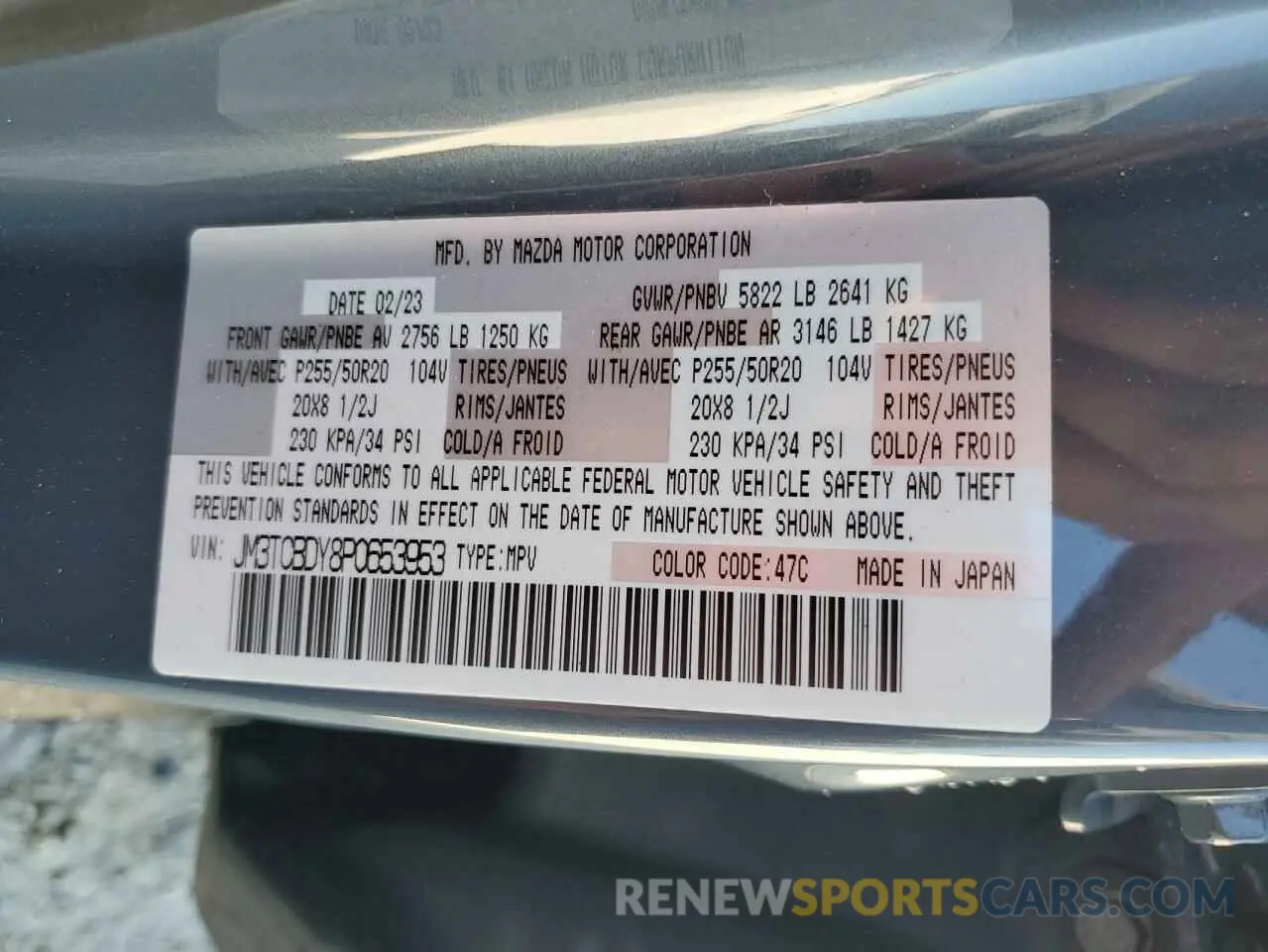 15 fotografías del automóvil dañado JM3TCBDY8P0653953 MAZDA CX-9 2023