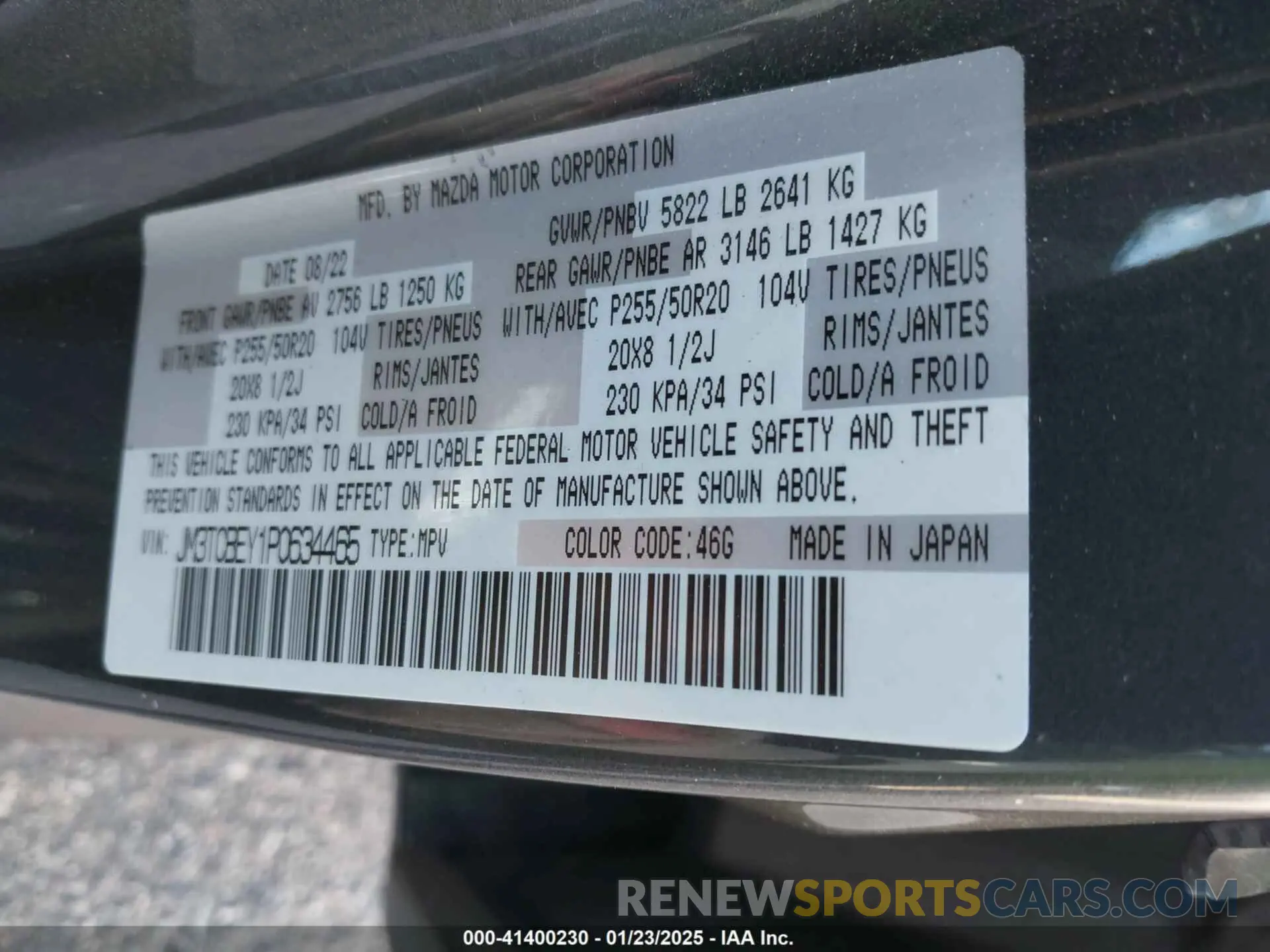 9 fotografías del automóvil dañado JM3TCBEY1P0634465 MAZDA CX-9 2023