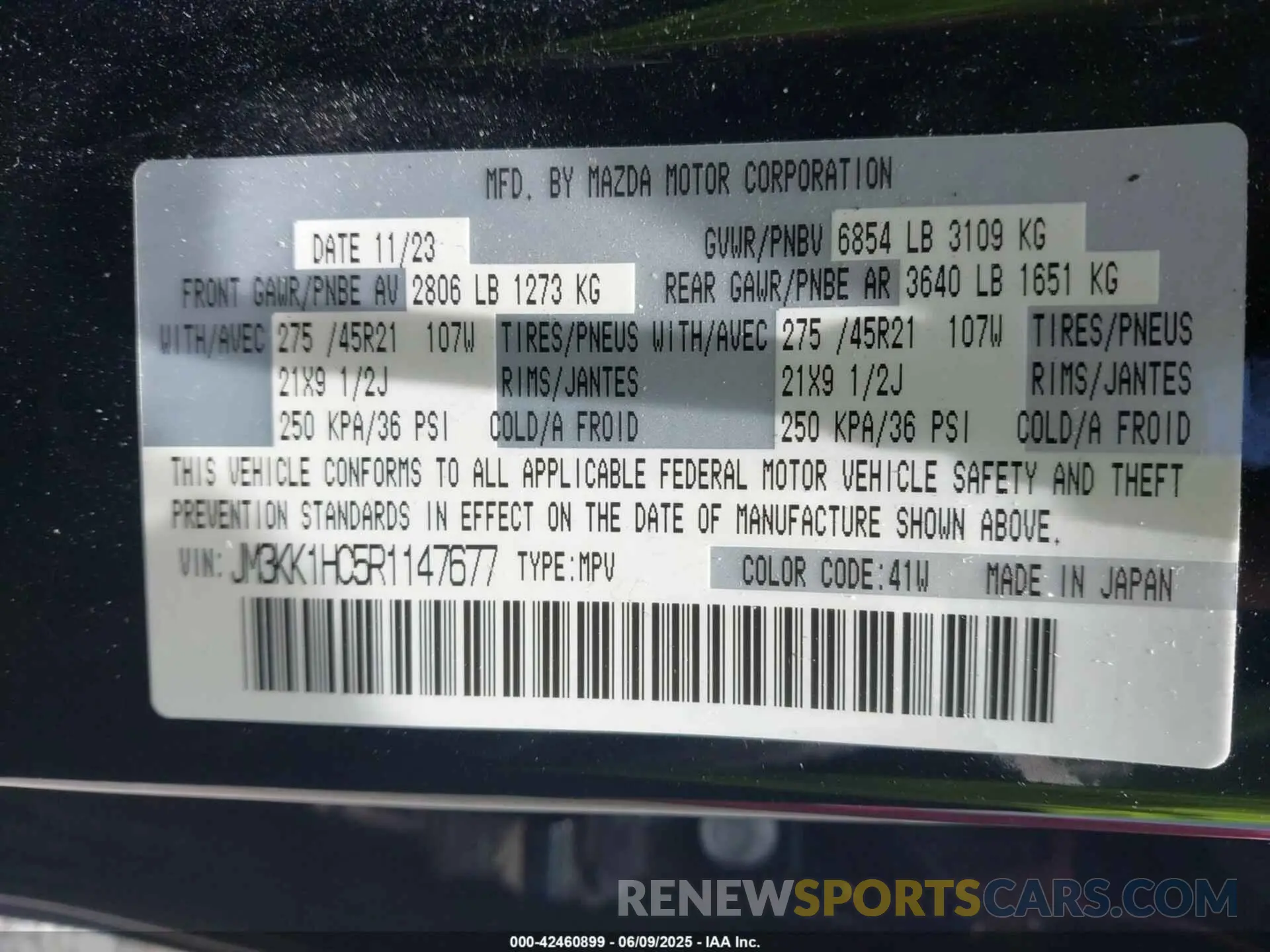 9 fotografías del automóvil dañado JM3KK1HC5R1147677 MAZDA CX-90 2024