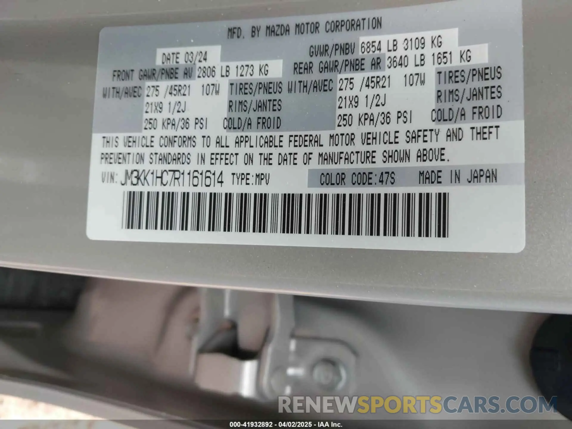 9 fotografías del automóvil dañado JM3KK1HC7R1161614 MAZDA CX-90 2024