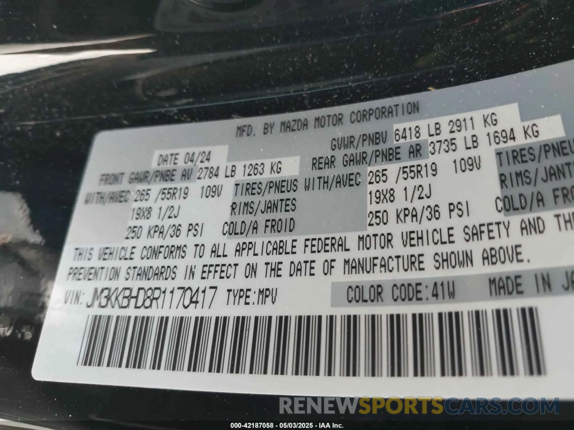 9 fotografías del automóvil dañado JM3KKBHD8R1170417 MAZDA CX-90 2024
