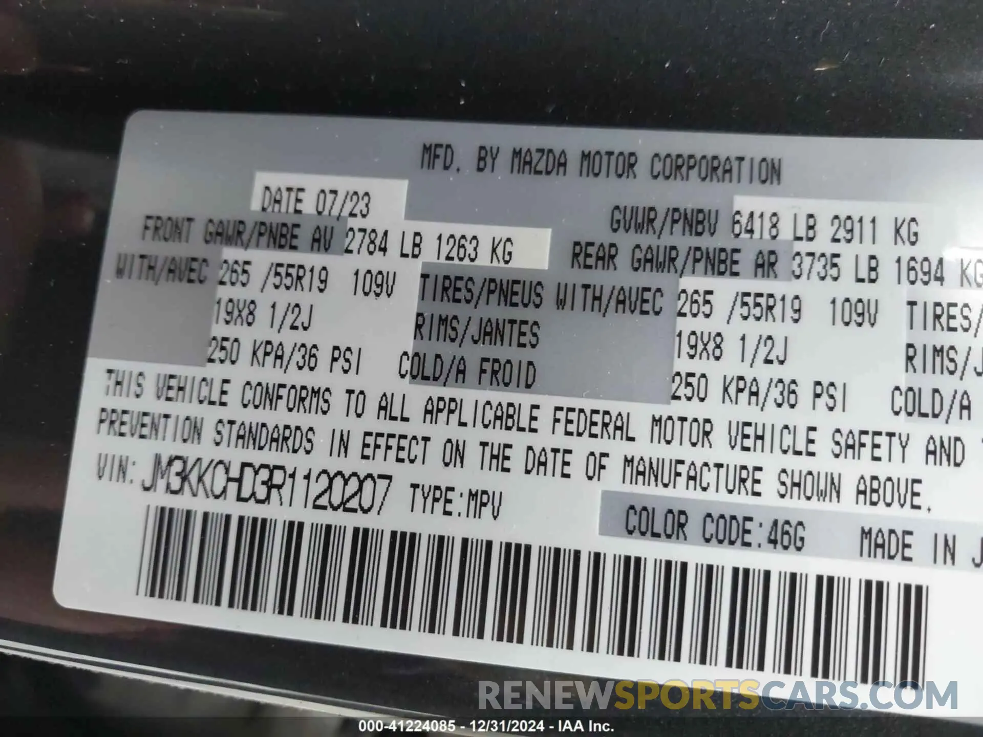 9 fotografías del automóvil dañado JM3KKCHD3R1120207 MAZDA CX-90 2024
