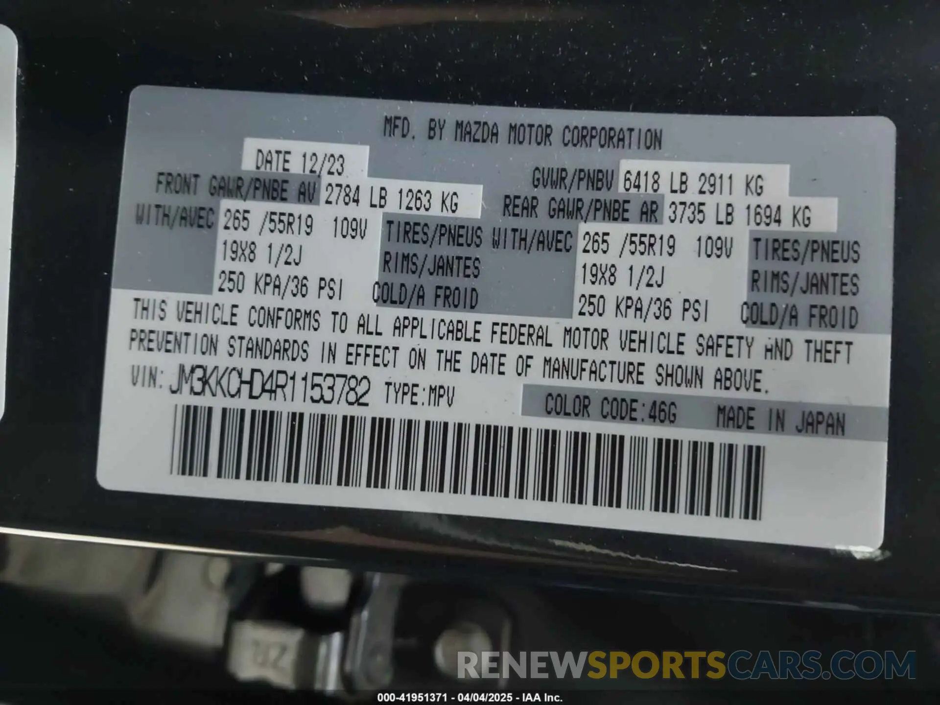 9 fotografías del automóvil dañado JM3KKCHD4R1153782 MAZDA CX-90 2024