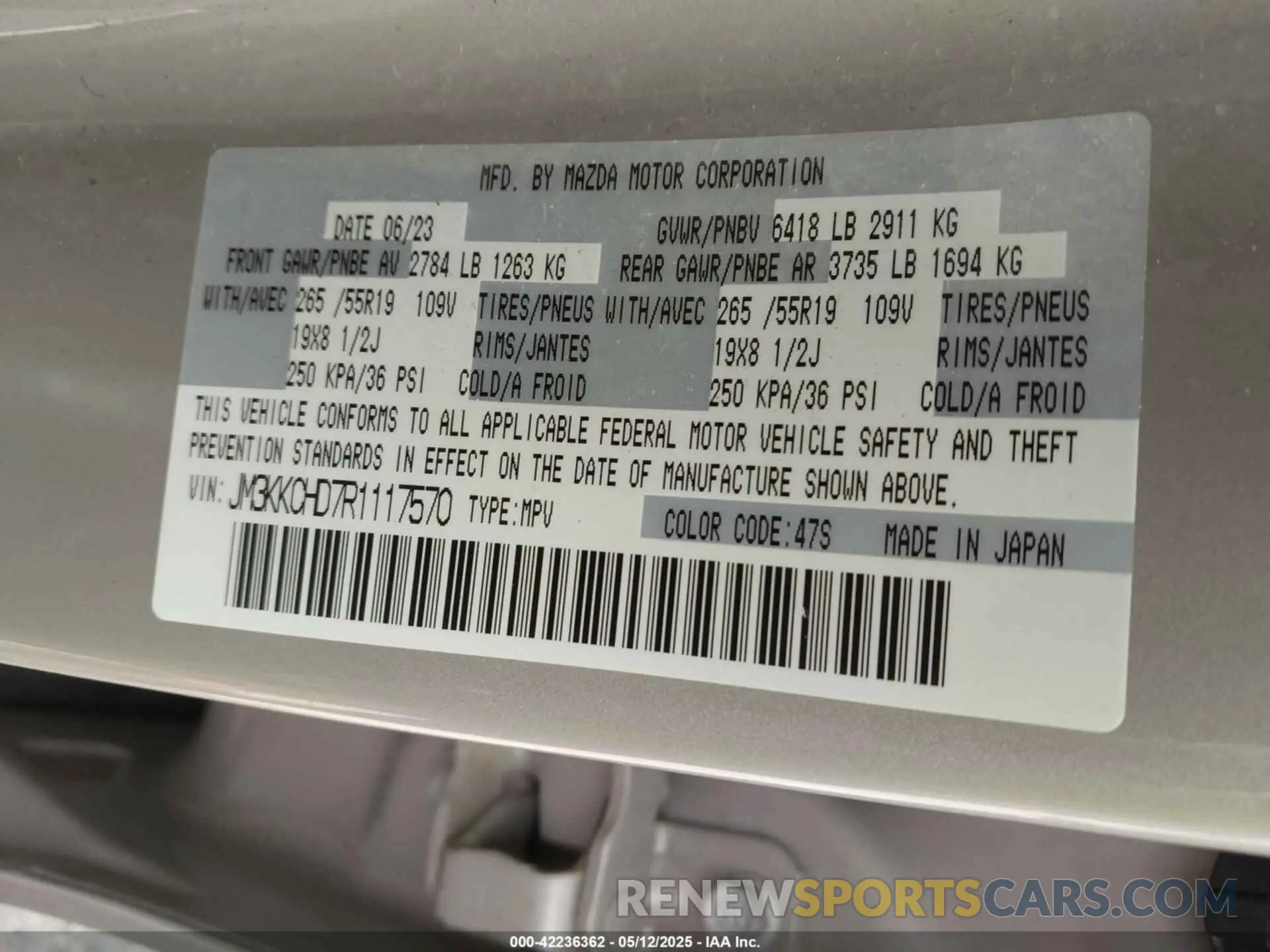 9 fotografías del automóvil dañado JM3KKCHD7R1117570 MAZDA CX-90 2024