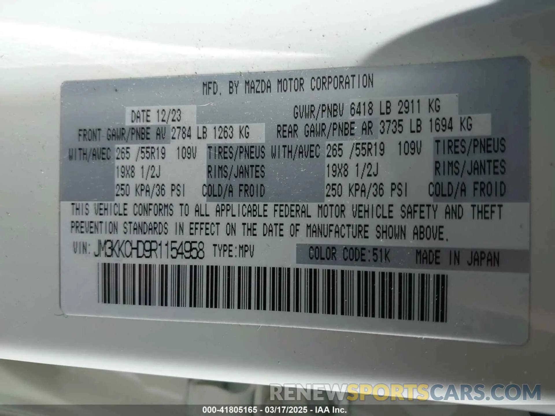 9 fotografías del automóvil dañado JM3KKCHD9R1154958 MAZDA CX-90 2024