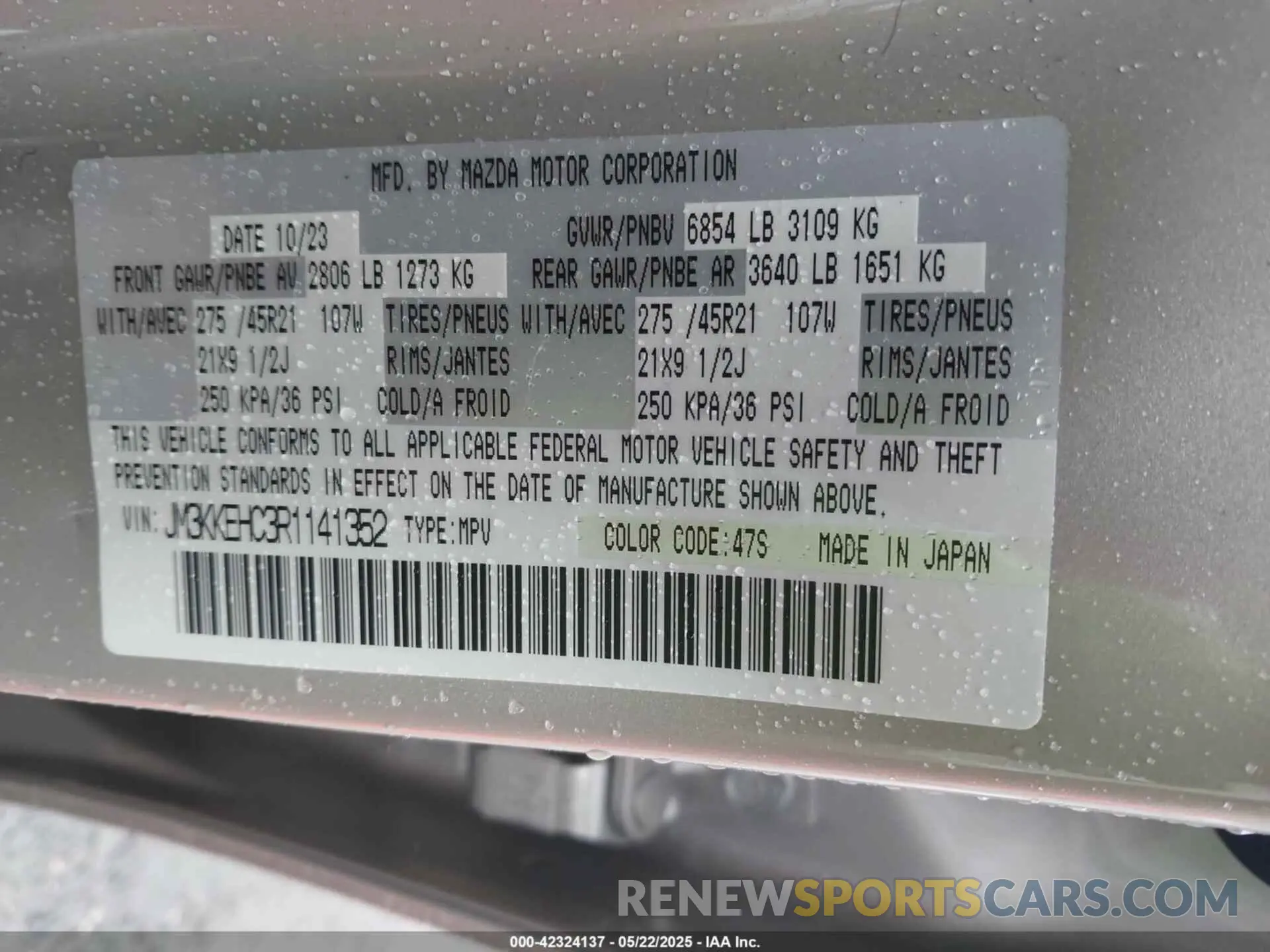 9 fotografías del automóvil dañado JM3KKEHC3R1141352 MAZDA CX-90 2024