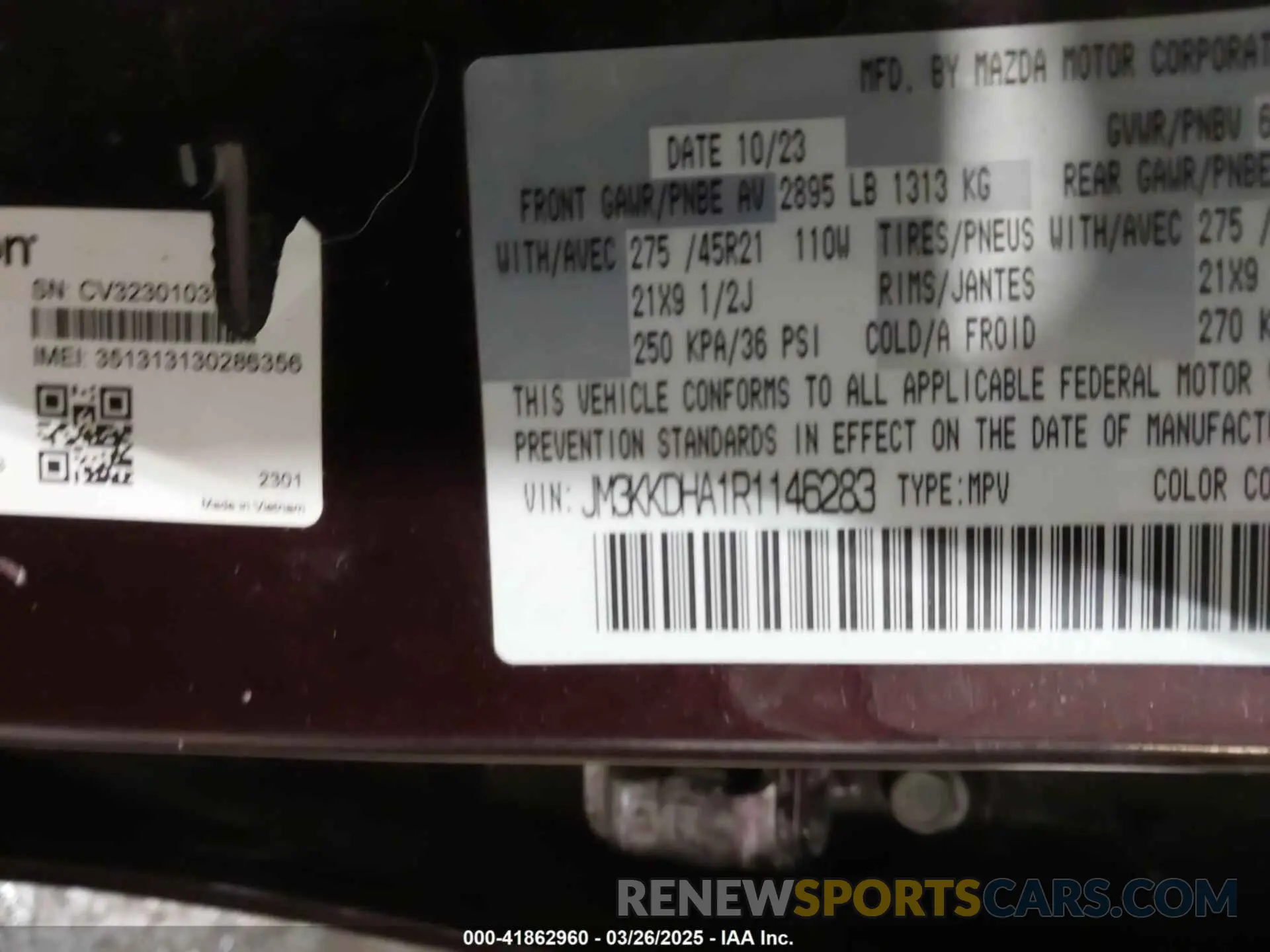 9 fotografías del automóvil dañado JM3KKDHA1R1146283 MAZDA CX-90 PHEV 2024