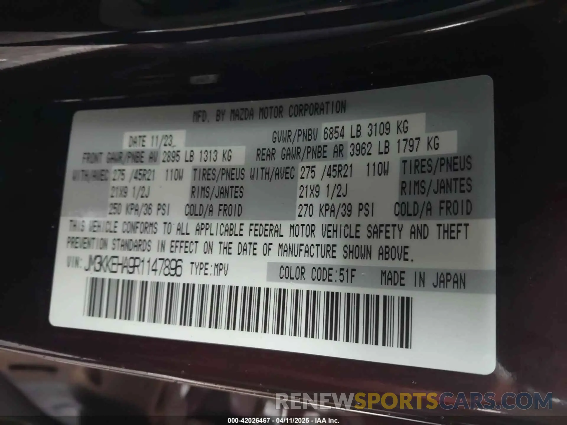 9 fotografías del automóvil dañado JM3KKEHA9R1147896 MAZDA CX-90 PHEV 2024