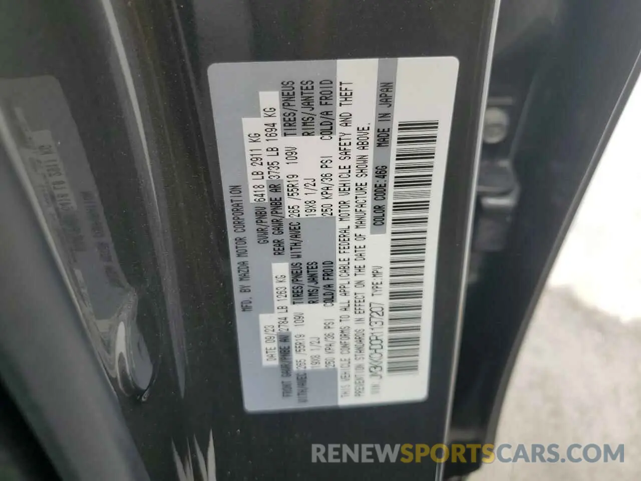13 fotografías del automóvil dañado JM3KKCHD0R1137207 MAZDA CX-90 PREF 2024