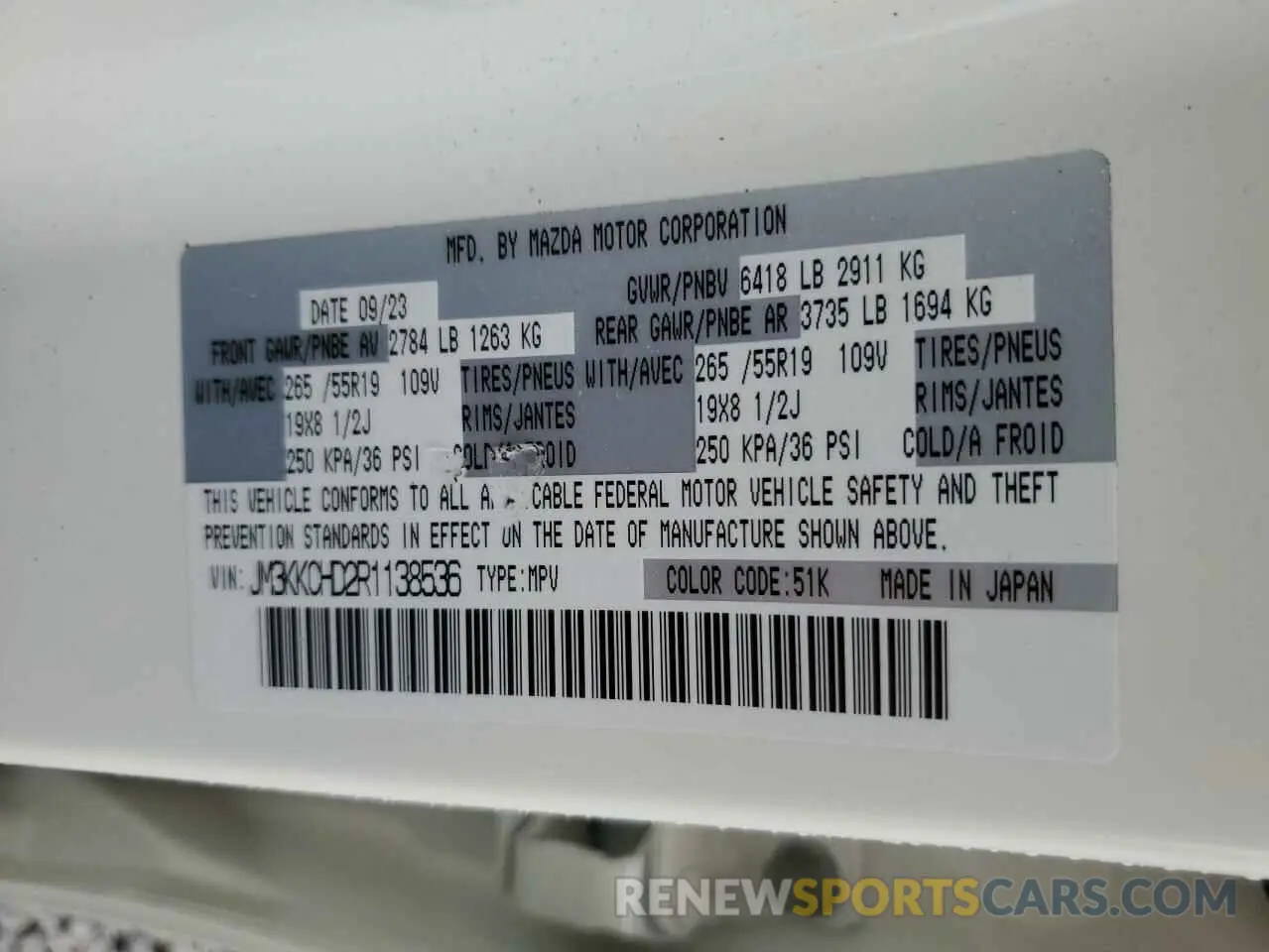 13 fotografías del automóvil dañado JM3KKCHD2R1138536 MAZDA CX-90 PREF 2024