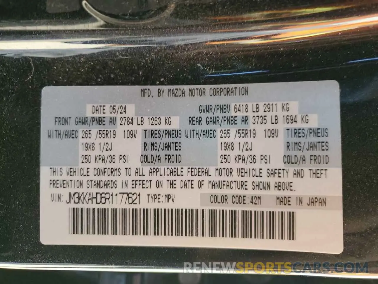 13 fotografías del automóvil dañado JM3KKAHD6R1177621 MAZDA CX-90 SELE 2024
