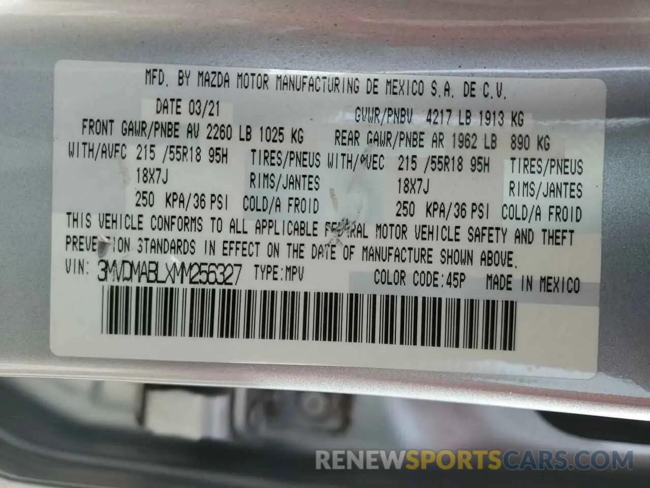 13 fotografías del automóvil dañado 3MVDMABLXMM256327 MAZDA CX30 2021