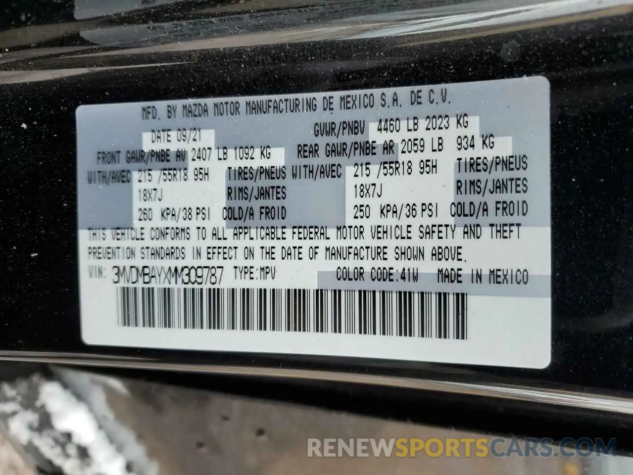 15 fotografías del automóvil dañado 3MVDMBAYXMM309787 MAZDA CX30 2021