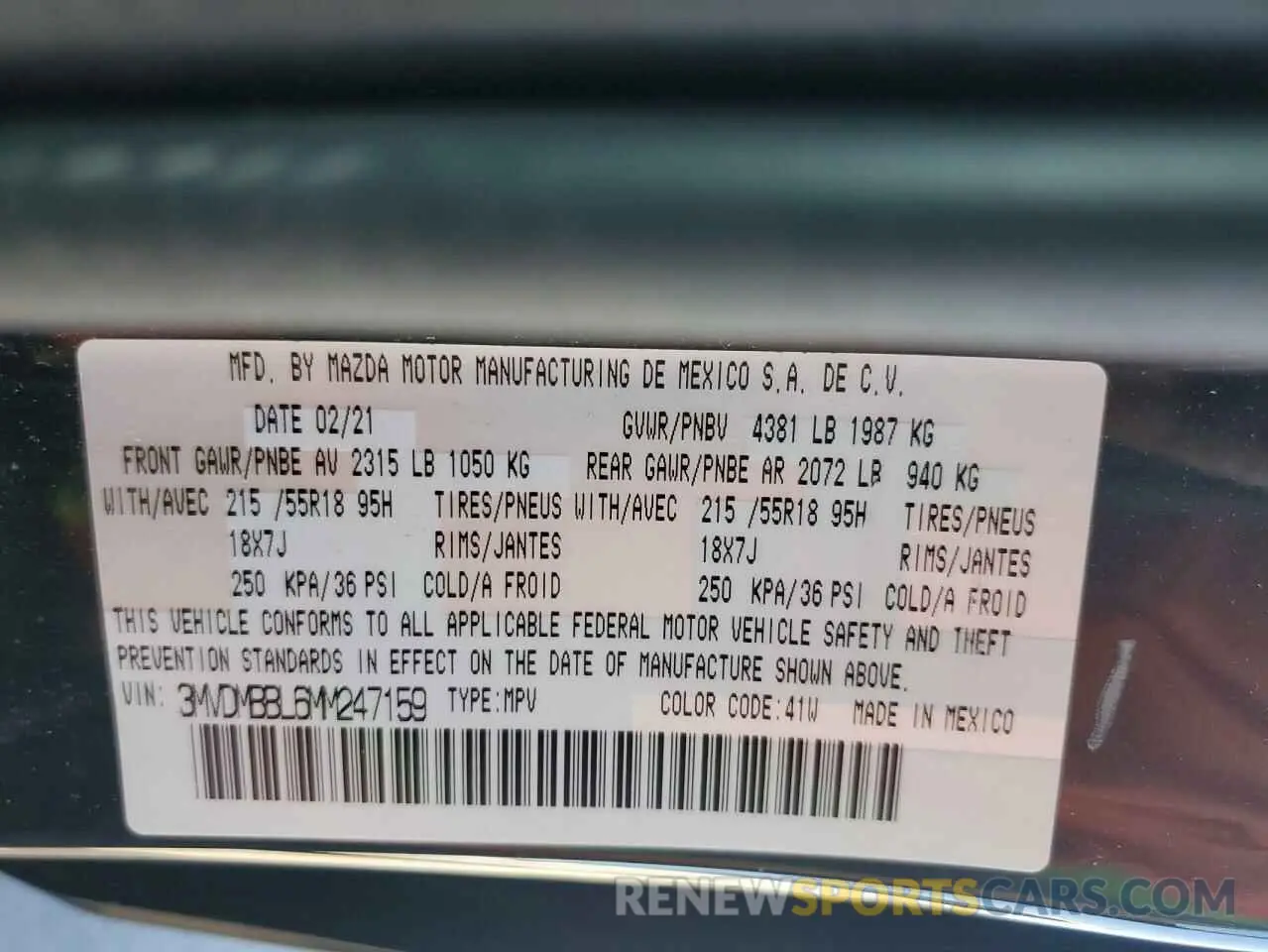 13 fotografías del automóvil dañado 3MVDMBBL6MM247159 MAZDA CX30 2021