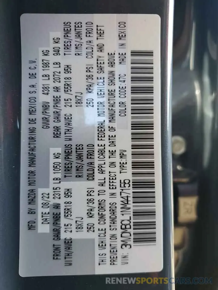 13 fotografías del automóvil dañado 3MVDMBCL1NM447155 MAZDA CX30 2022