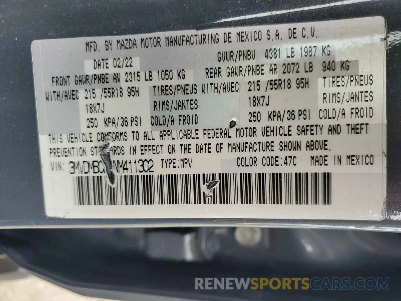13 fotografías del automóvil dañado 3MVDMBCL6NM411302 MAZDA CX30 2022