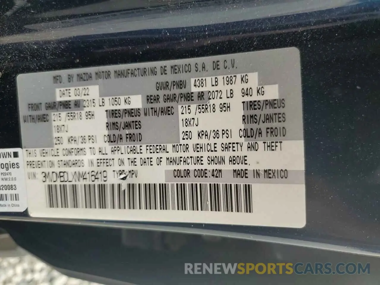 13 fotografías del automóvil dañado 3MVDMBDLXNM416419 MAZDA CX30 2022