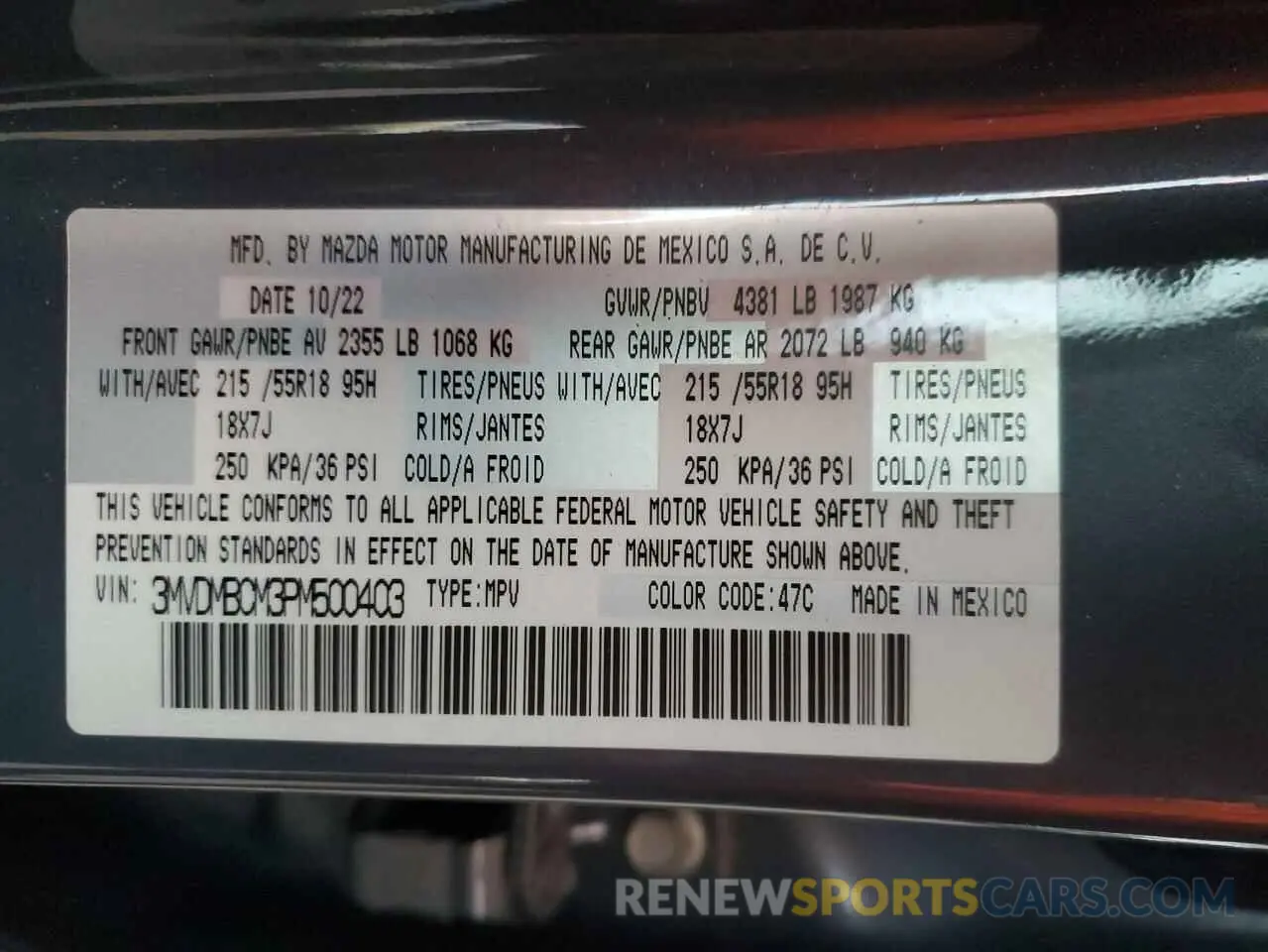14 fotografías del automóvil dañado 3MVDMBCM3PM500403 MAZDA CX30 2023