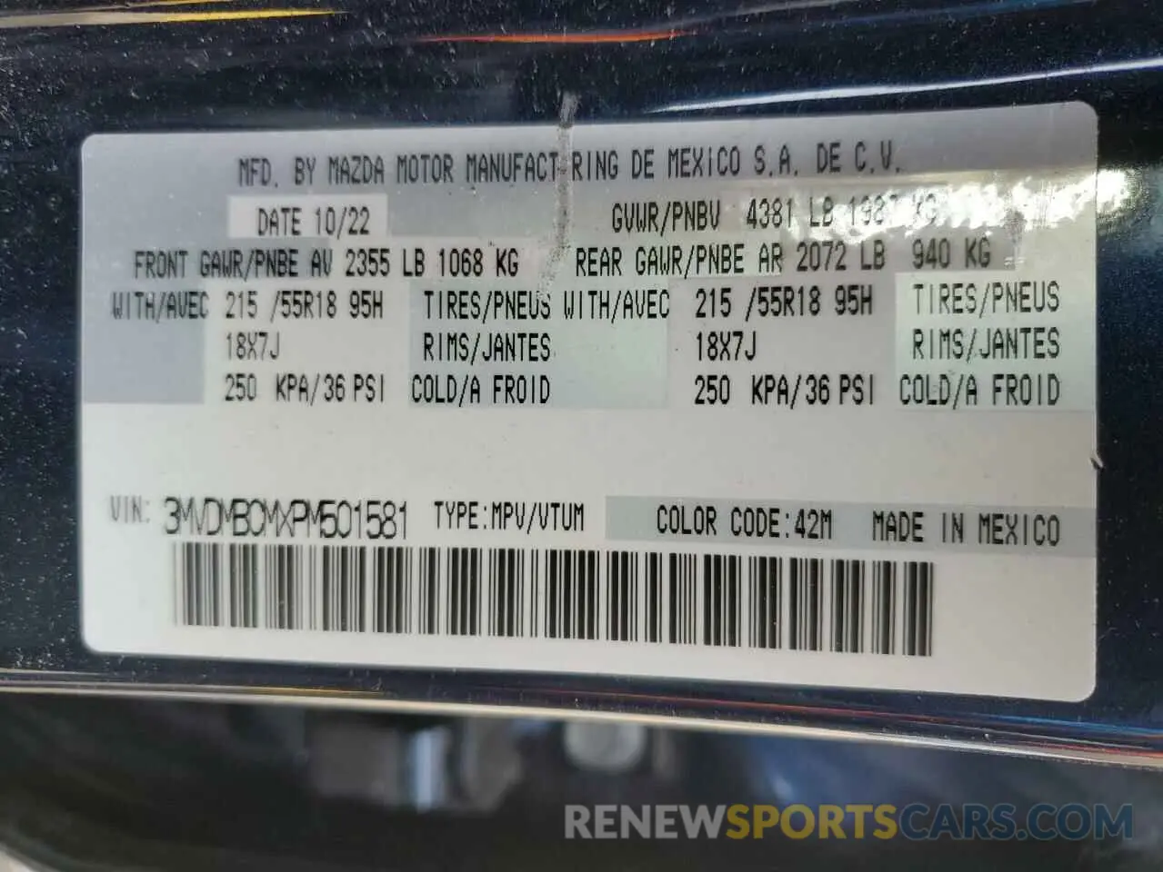 12 fotografías del automóvil dañado 3MVDMBCMXPM501581 MAZDA CX30 2023