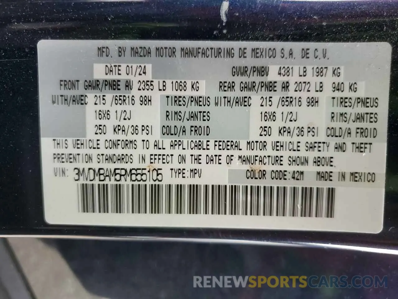 12 fotografías del automóvil dañado 3MVDMBAM5RM655105 MAZDA CX30 2024