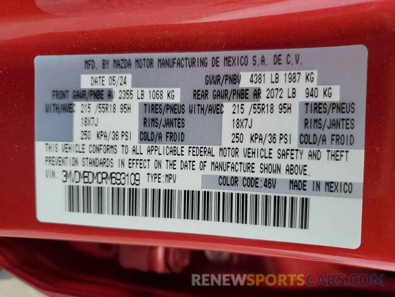 13 fotografías del automóvil dañado 3MVDMBDM0RM693109 MAZDA CX30 2024