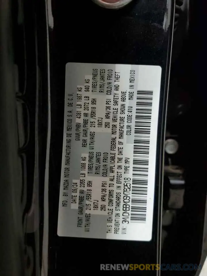 13 fotografías del automóvil dañado 3MVDMBBM0SM762518 MAZDA CX30 2025