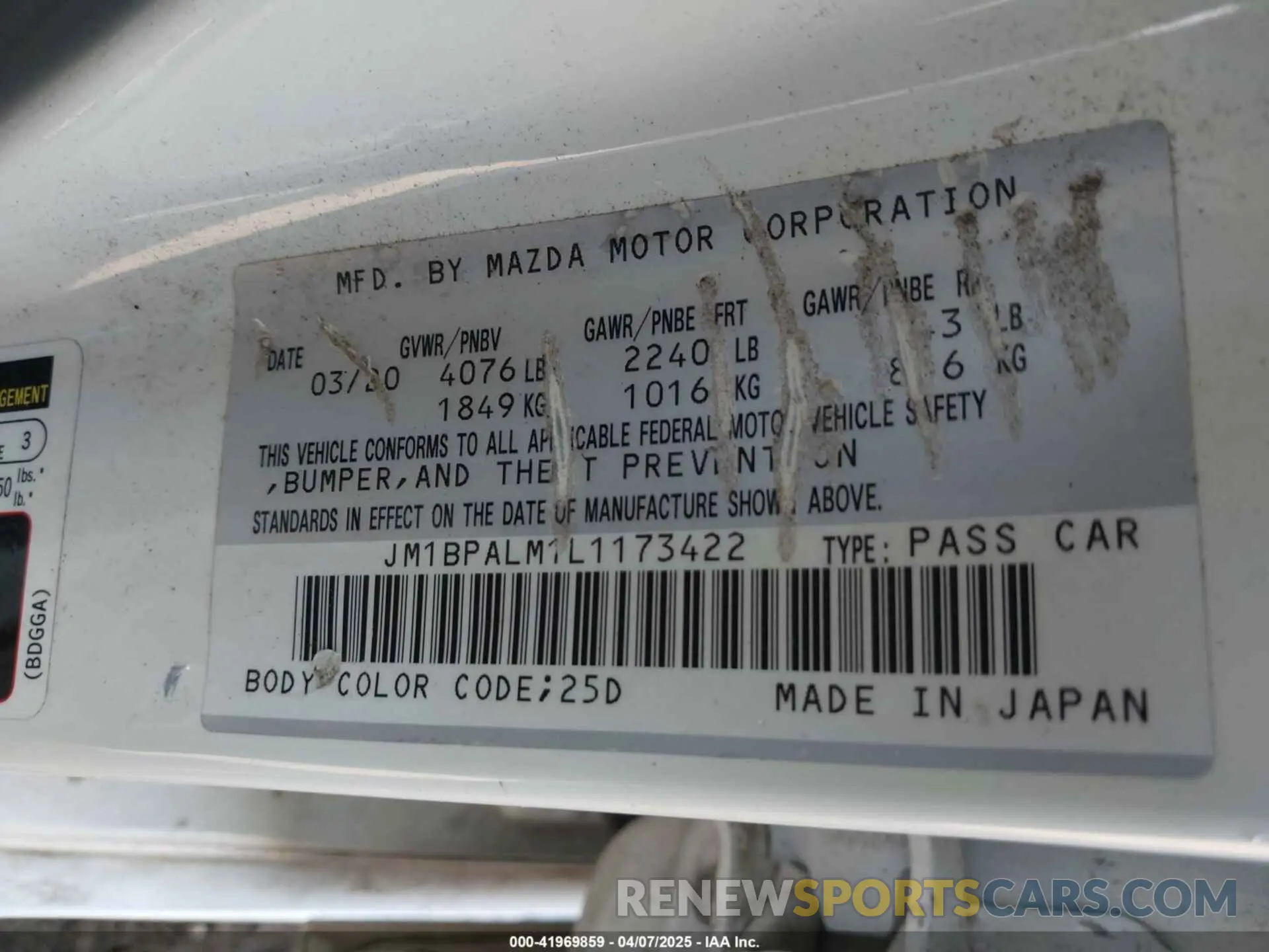 9 fotografías del automóvil dañado JM1BPALM1L1173422 MAZDA MAZDA3 2020