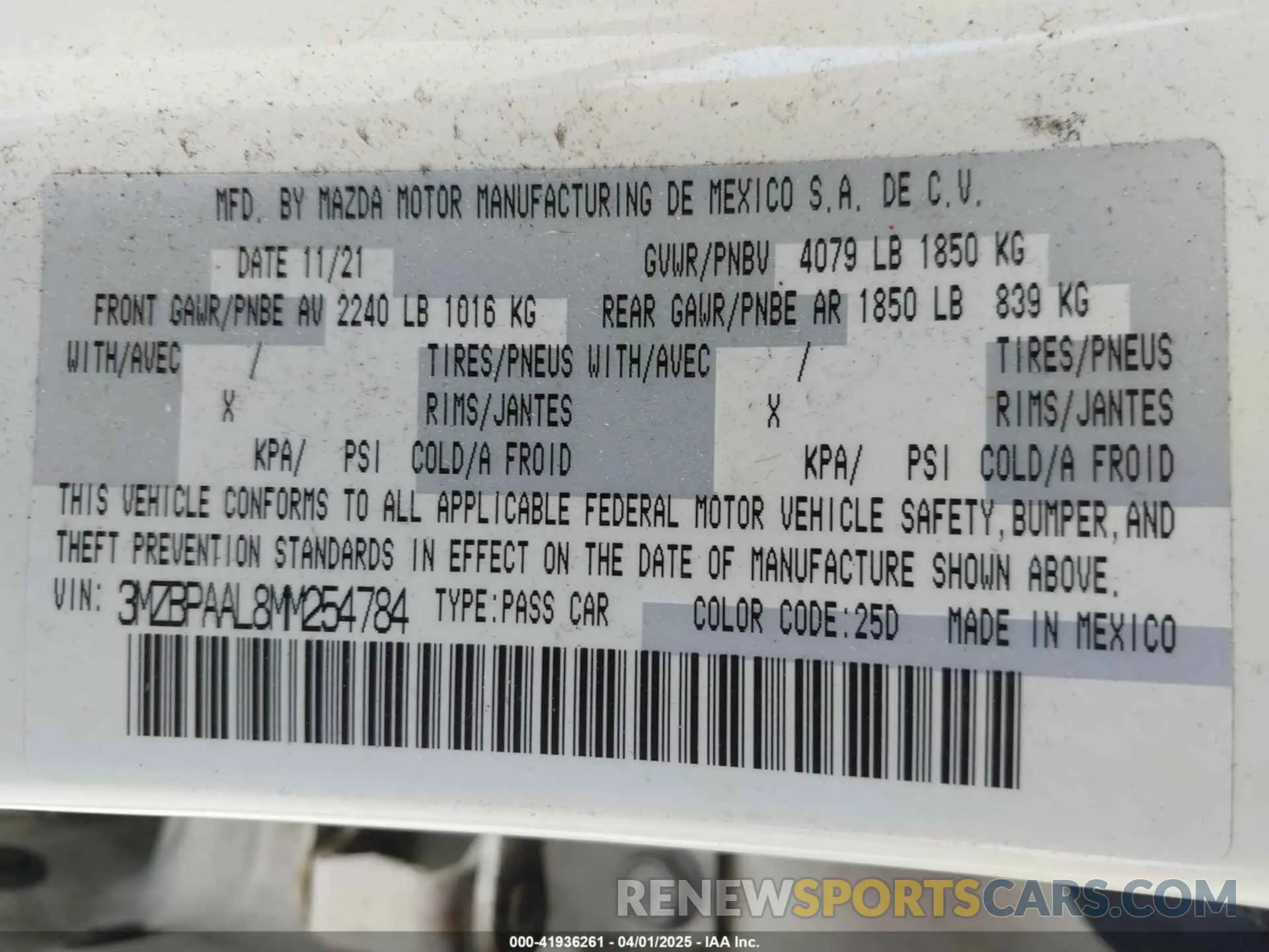9 fotografías del automóvil dañado 3MZBPAAL8MM254784 MAZDA MAZDA3 2021