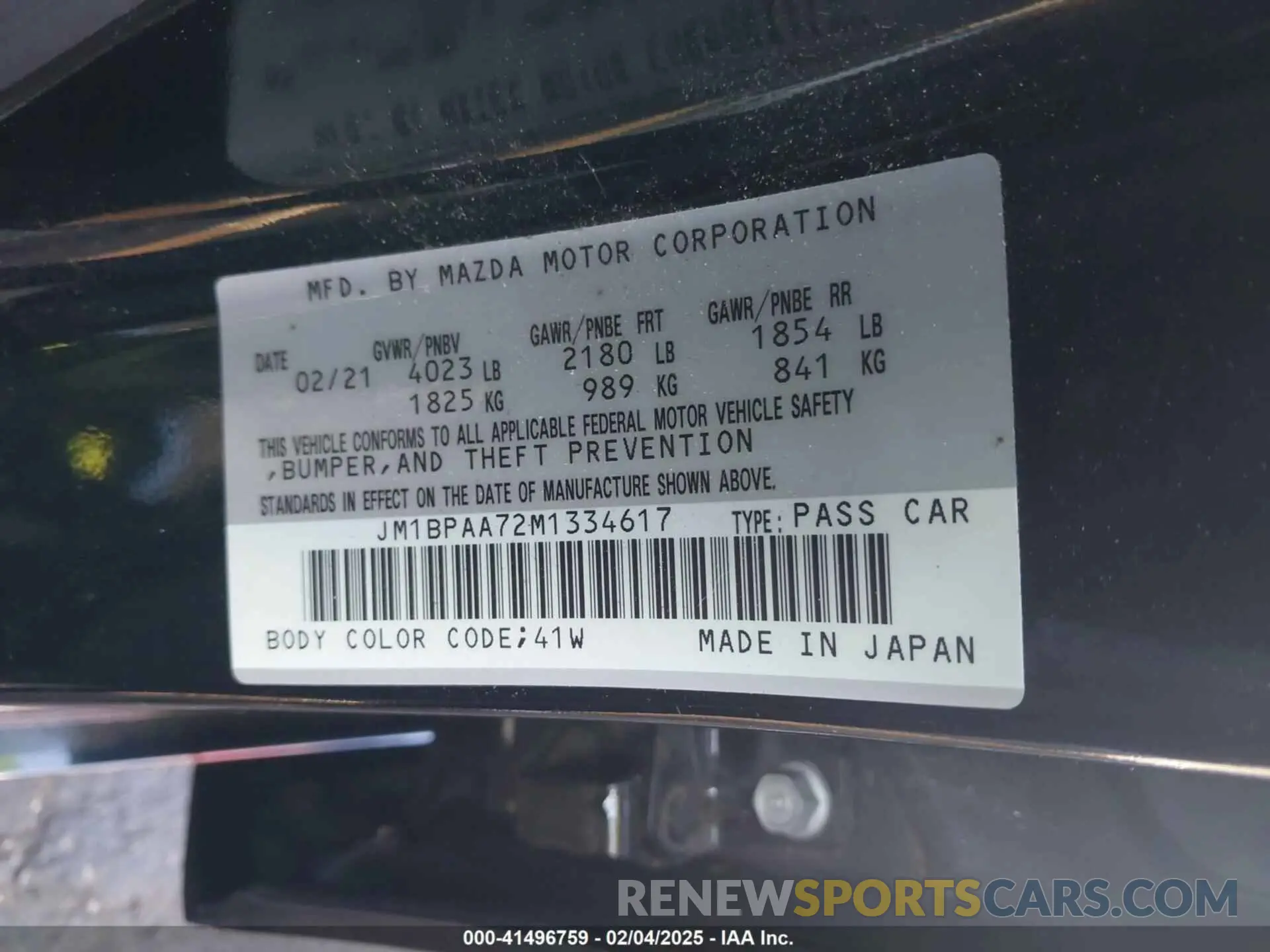 9 fotografías del automóvil dañado JM1BPAA72M1334617 MAZDA MAZDA3 2021