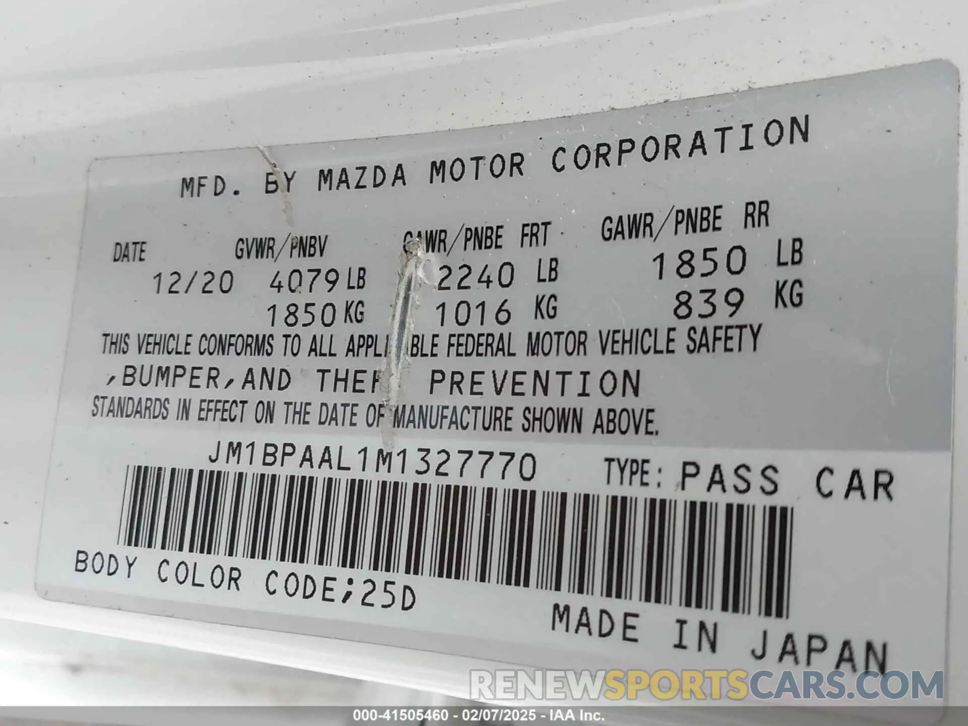 9 fotografías del automóvil dañado JM1BPAAL1M1327770 MAZDA MAZDA3 2021