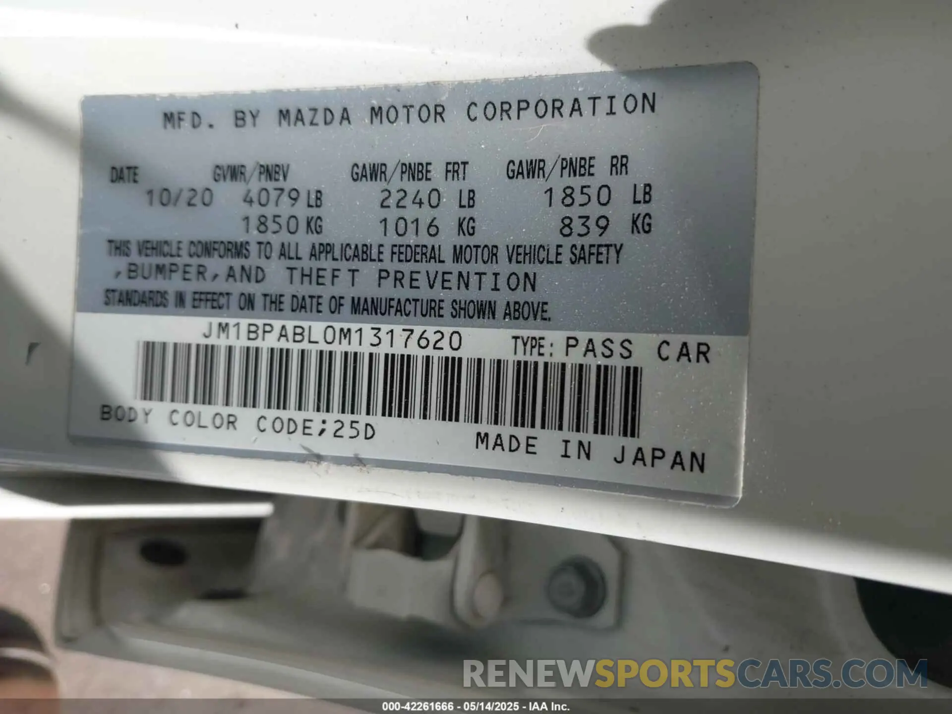 9 fotografías del automóvil dañado JM1BPABL0M1317620 MAZDA MAZDA3 2021