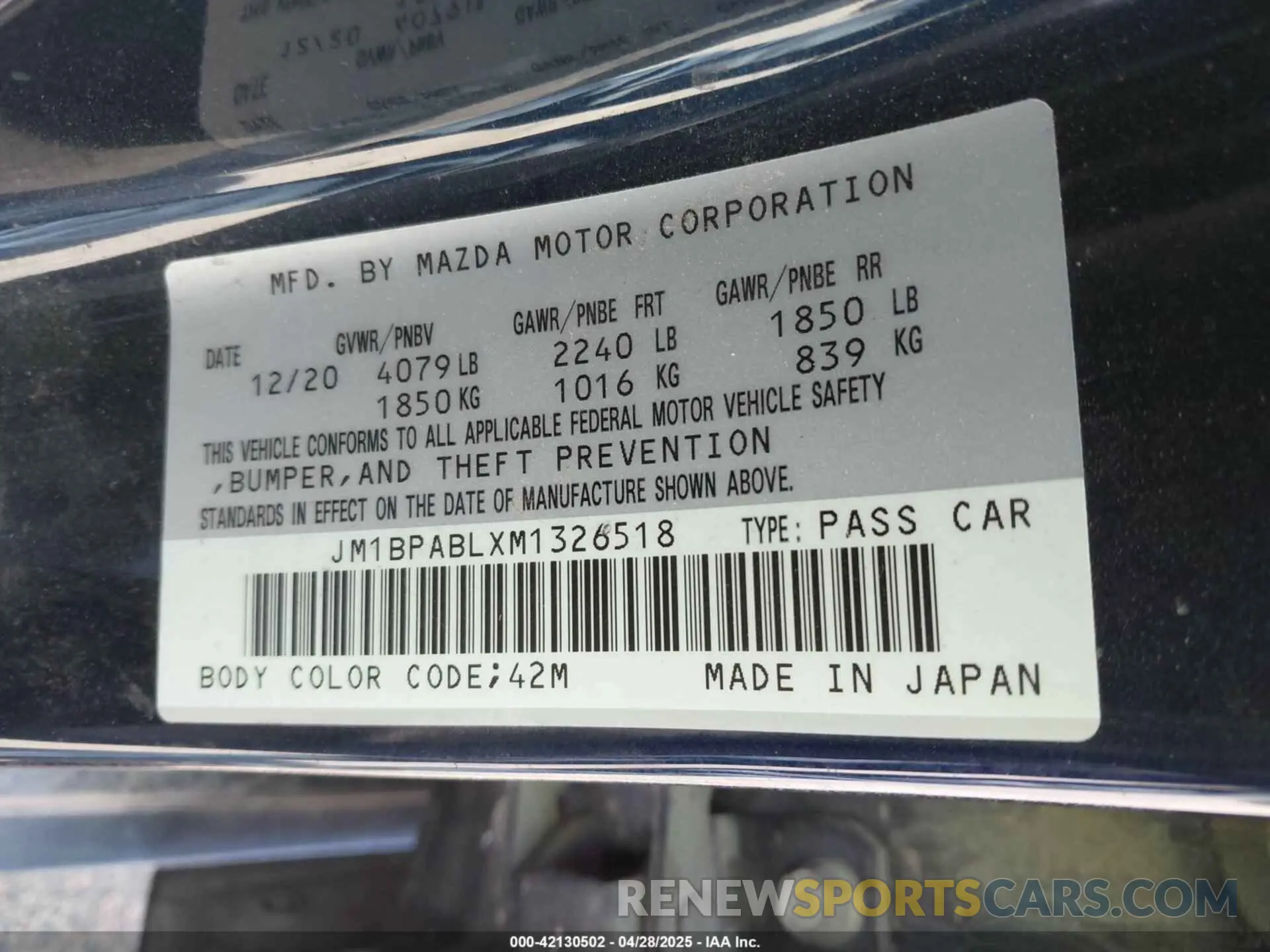 9 fotografías del automóvil dañado JM1BPABLXM1326518 MAZDA MAZDA3 2021
