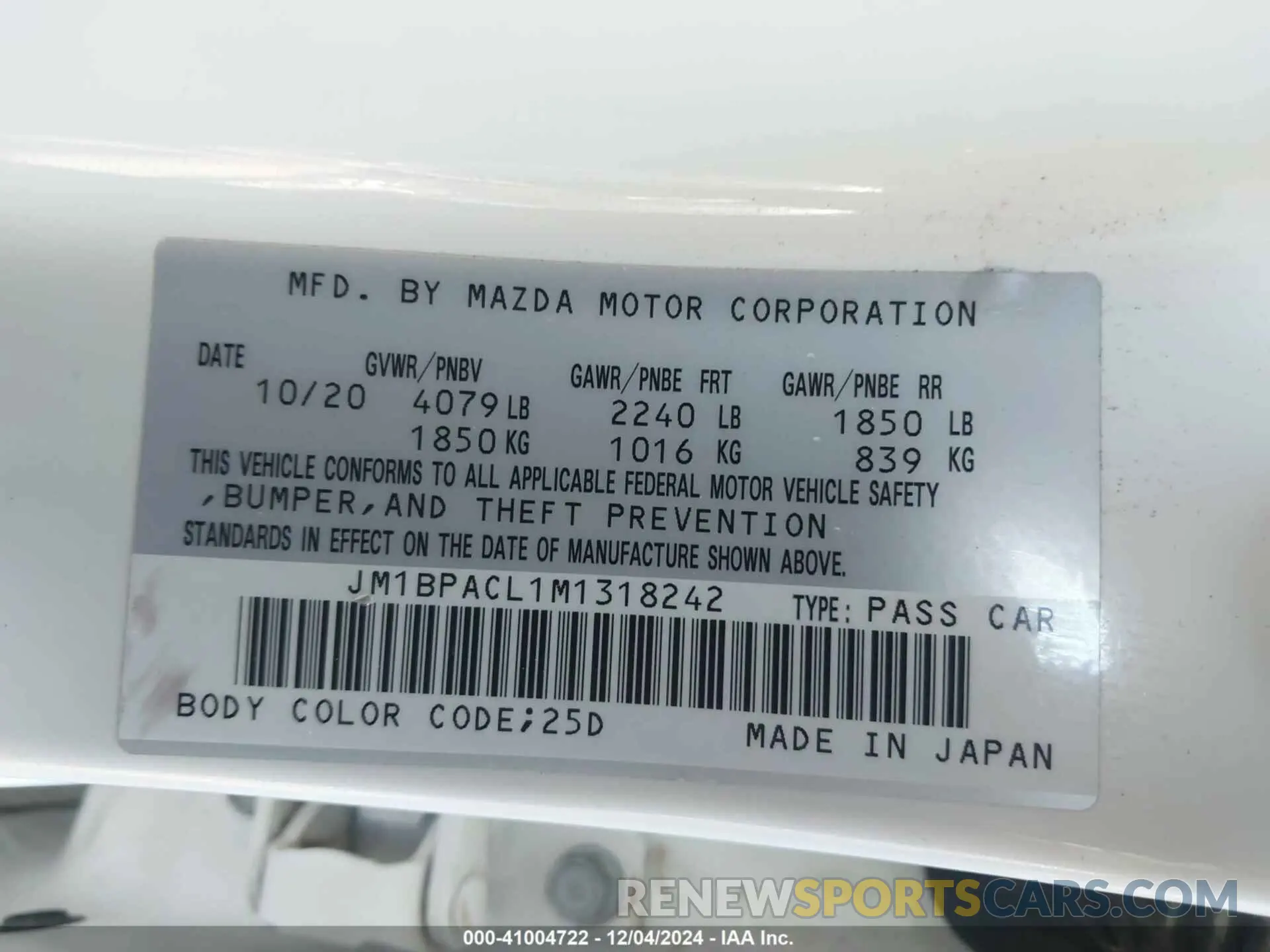 9 fotografías del automóvil dañado JM1BPACL1M1318242 MAZDA MAZDA3 2021