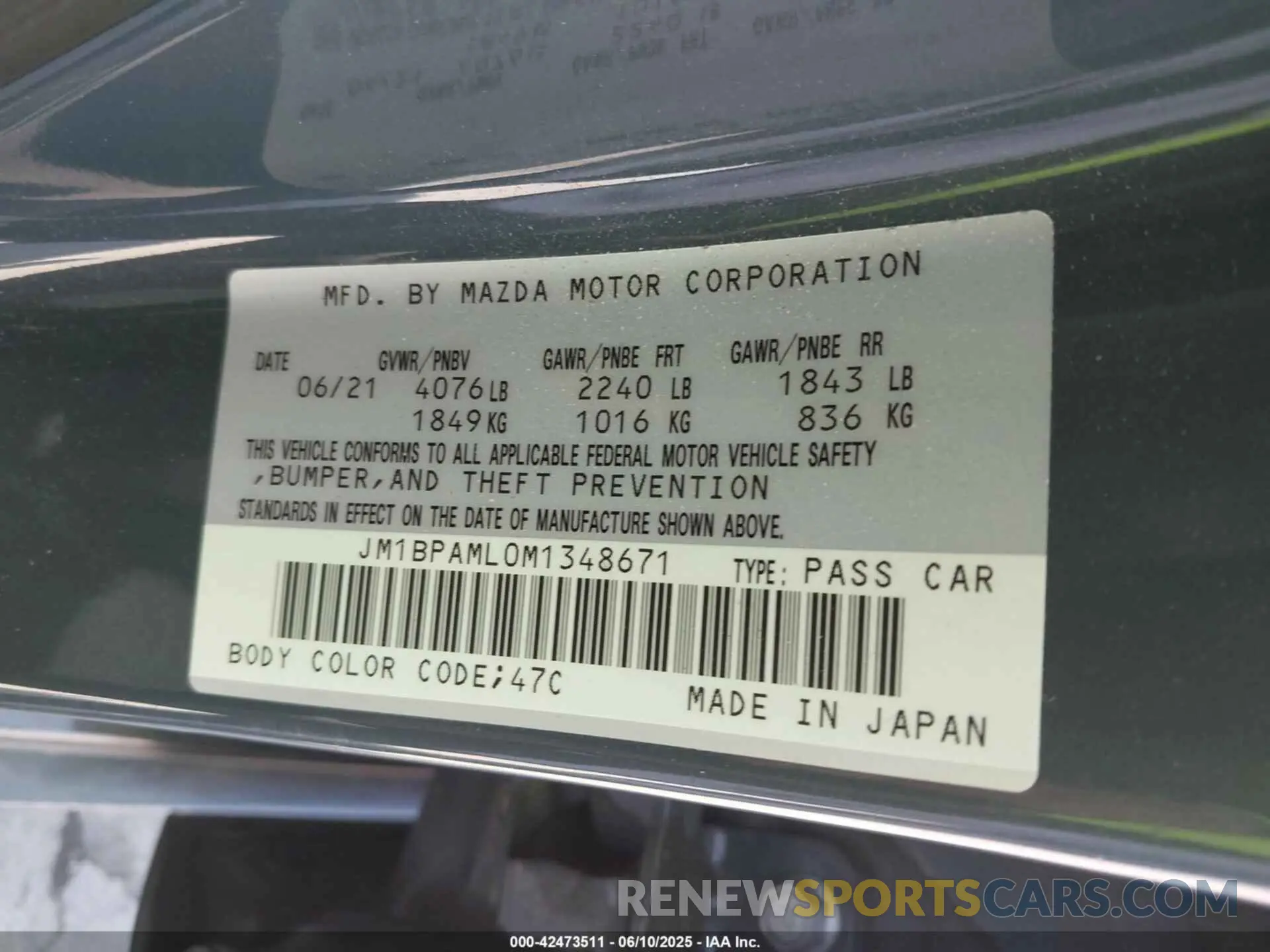 9 fotografías del automóvil dañado JM1BPAML0M1348671 MAZDA MAZDA3 2021