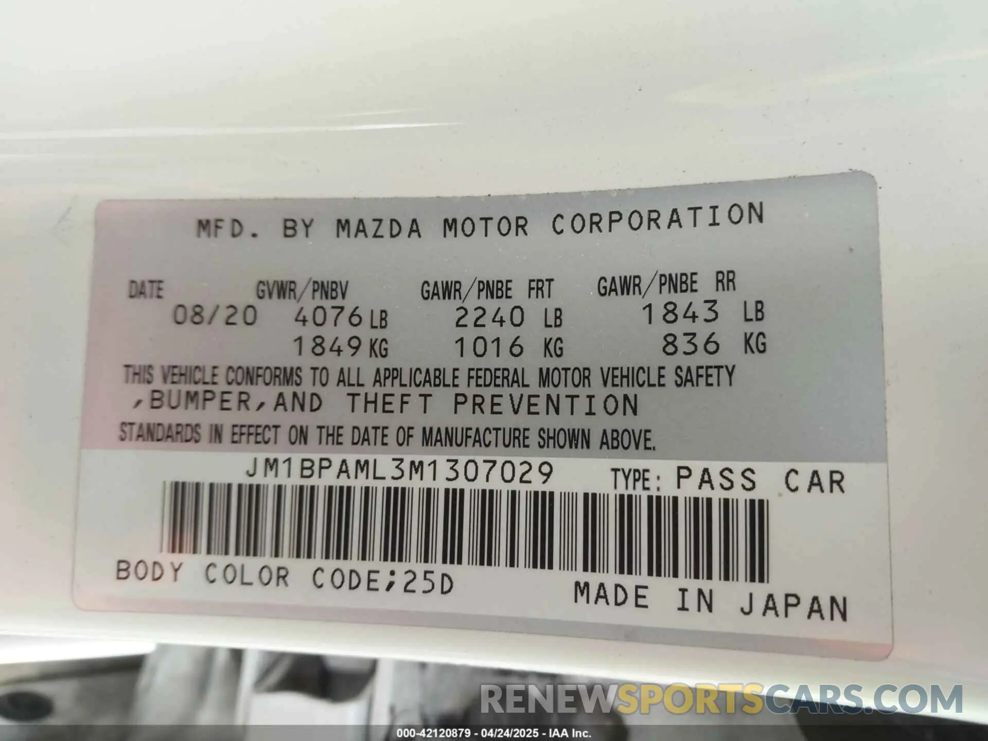 9 fotografías del automóvil dañado JM1BPAML3M1307029 MAZDA MAZDA3 2021