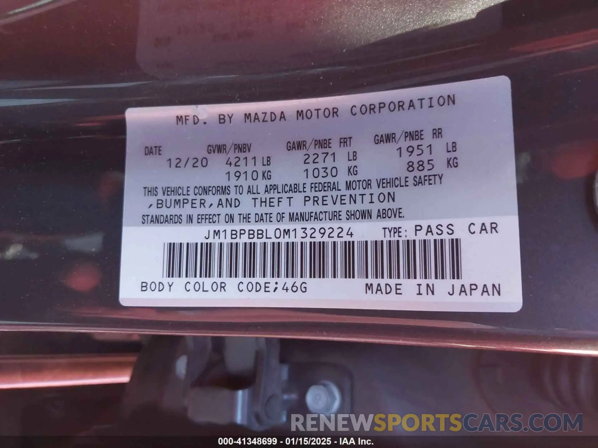 9 fotografías del automóvil dañado JM1BPBBL0M1329224 MAZDA MAZDA3 2021