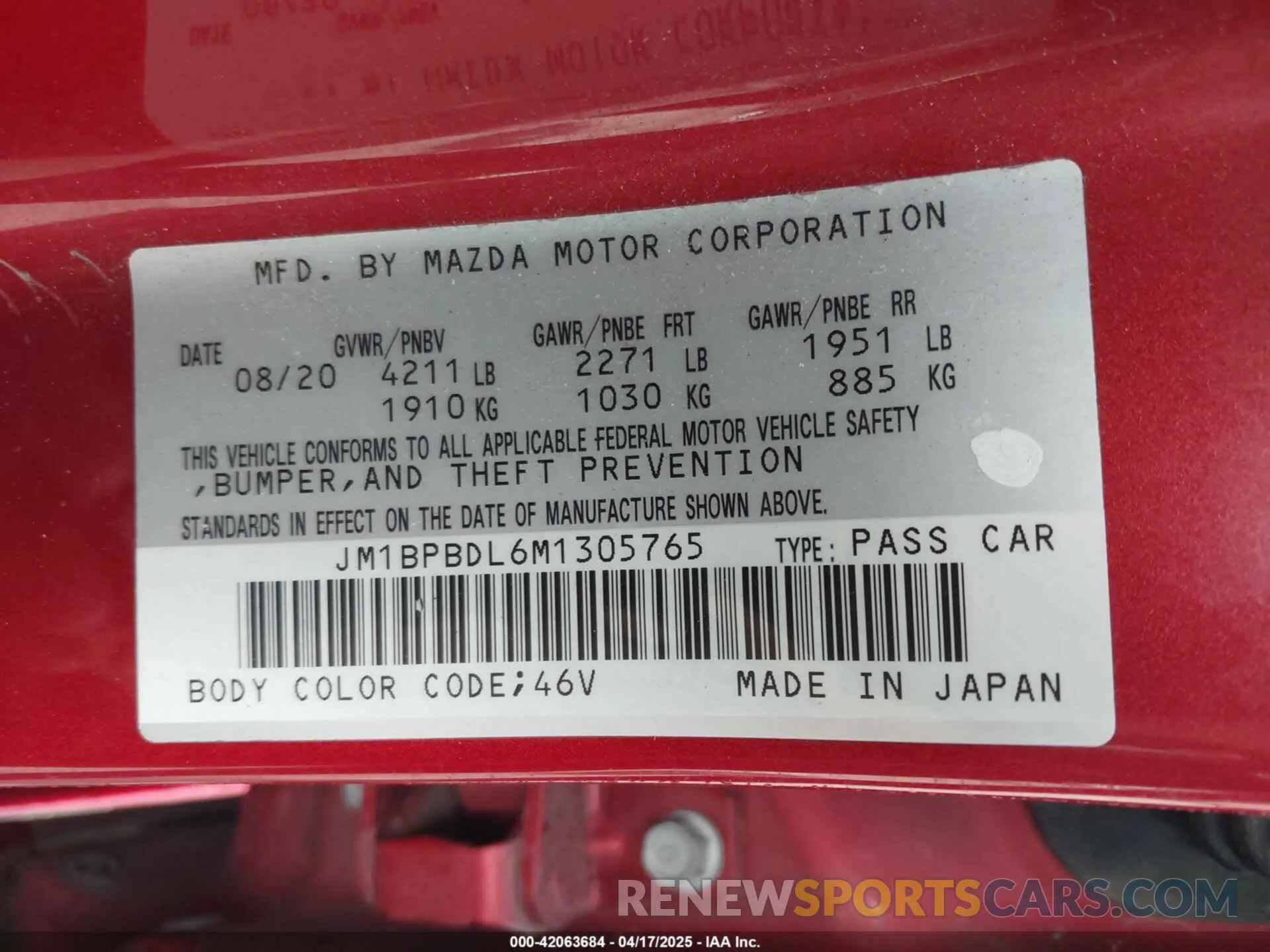9 fotografías del automóvil dañado JM1BPBDL6M1305765 MAZDA MAZDA3 2021
