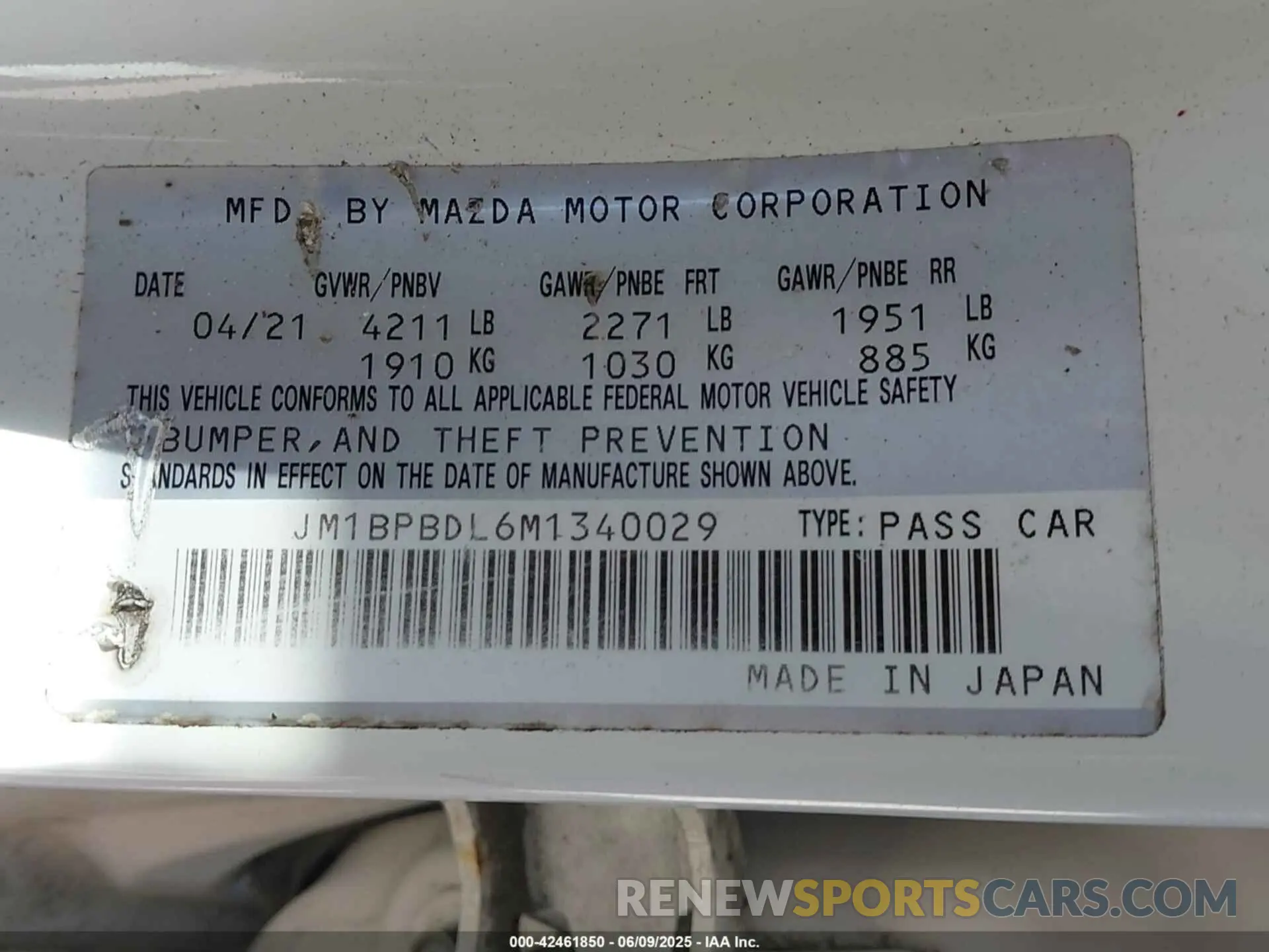 9 fotografías del automóvil dañado JM1BPBDL6M1340029 MAZDA MAZDA3 2021