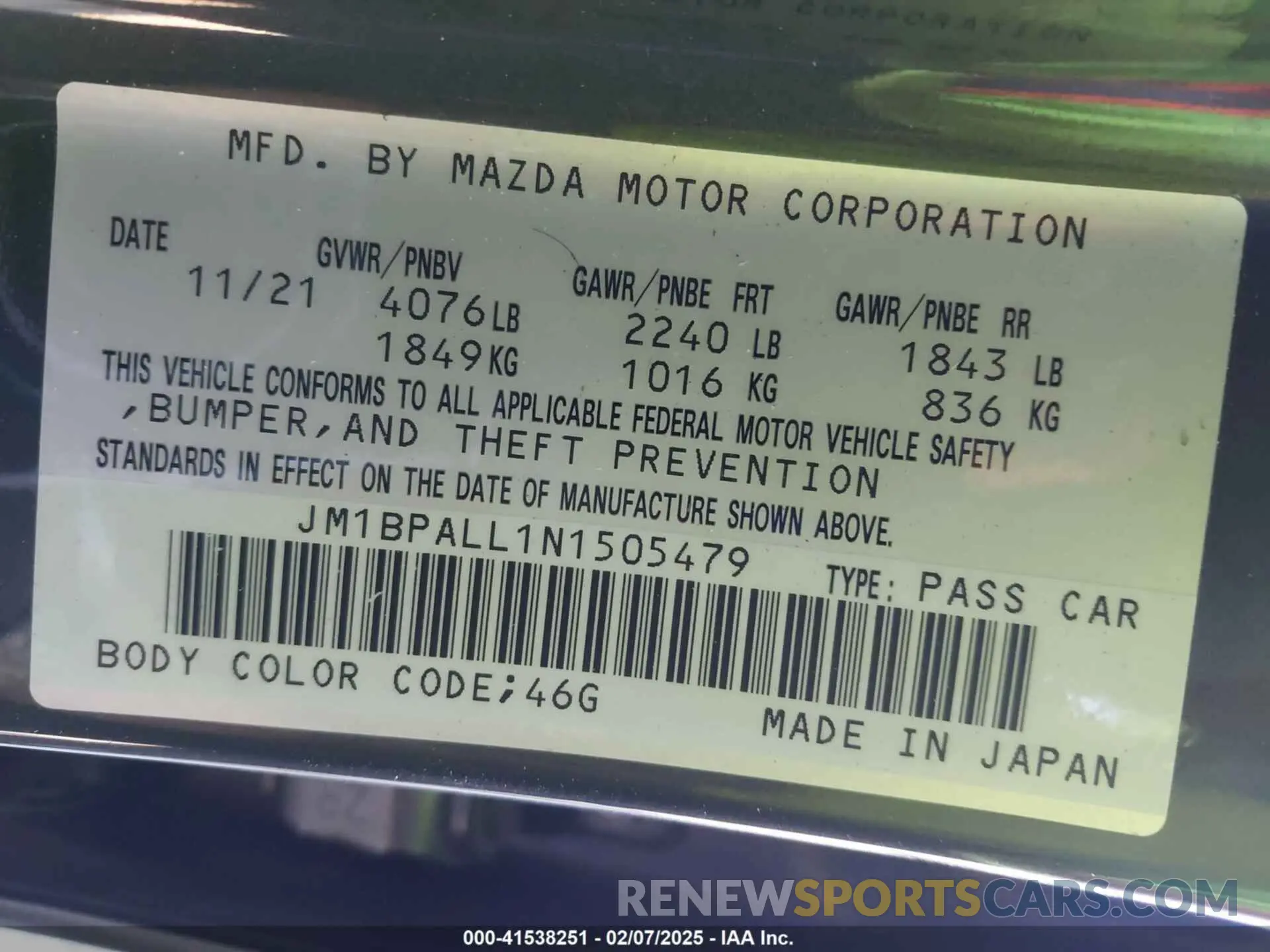 9 fotografías del automóvil dañado JM1BPALL1N1505479 MAZDA MAZDA3 2022