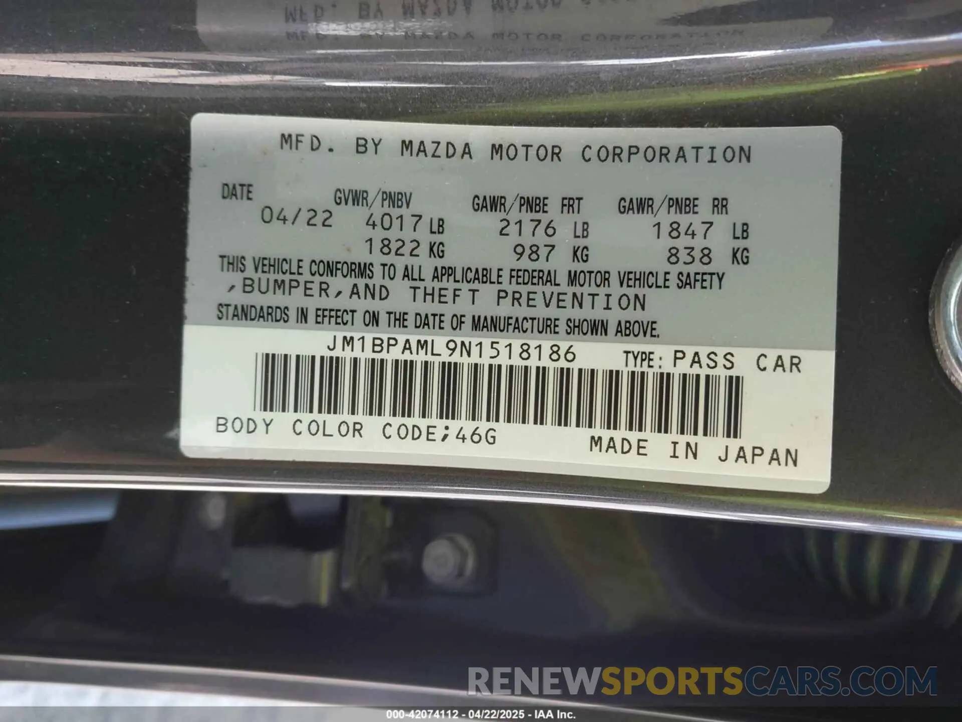 9 fotografías del automóvil dañado JM1BPAML9N1518186 MAZDA MAZDA3 2022