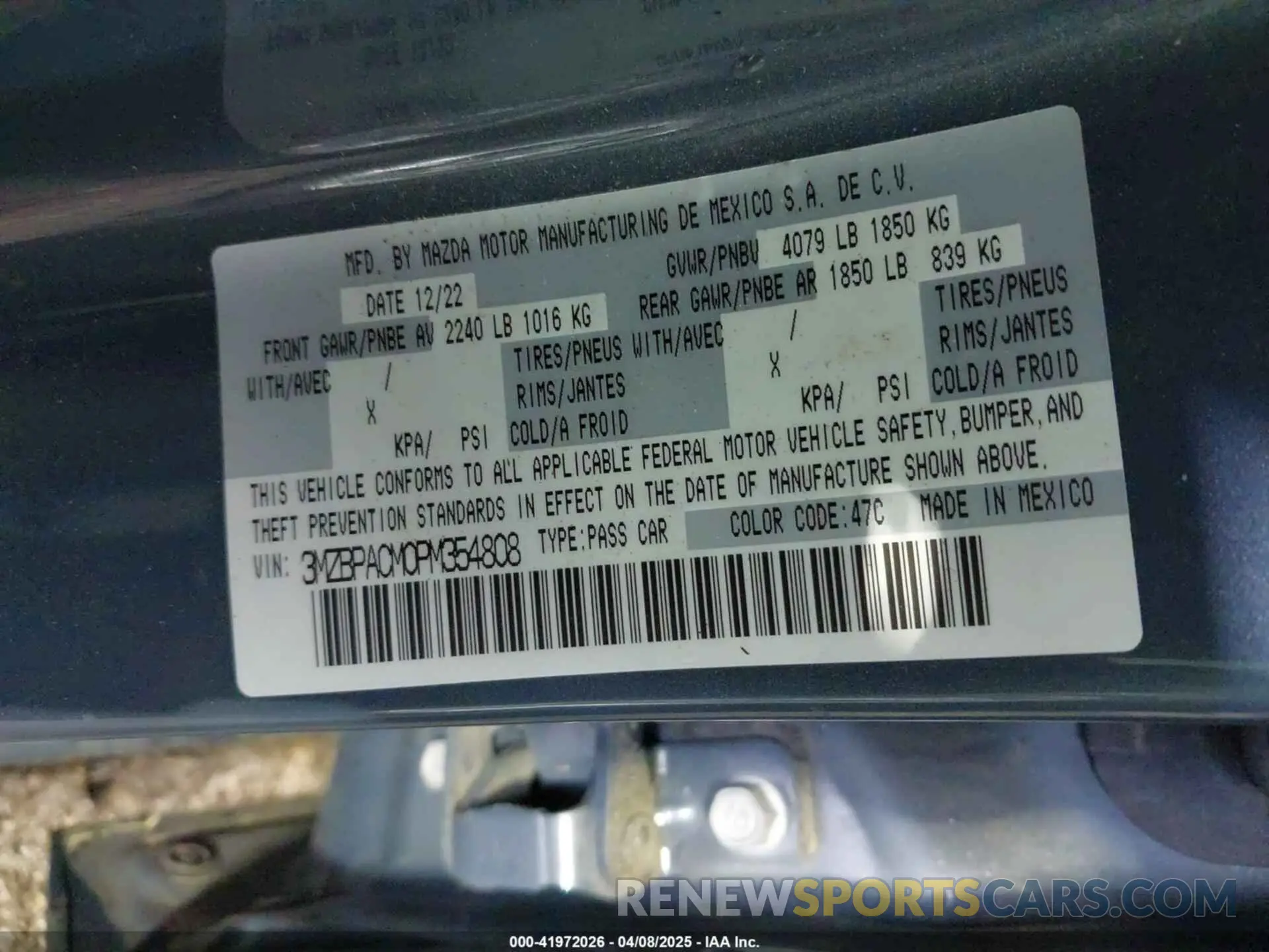 9 fotografías del automóvil dañado 3MZBPACM0PM354808 MAZDA MAZDA3 2023