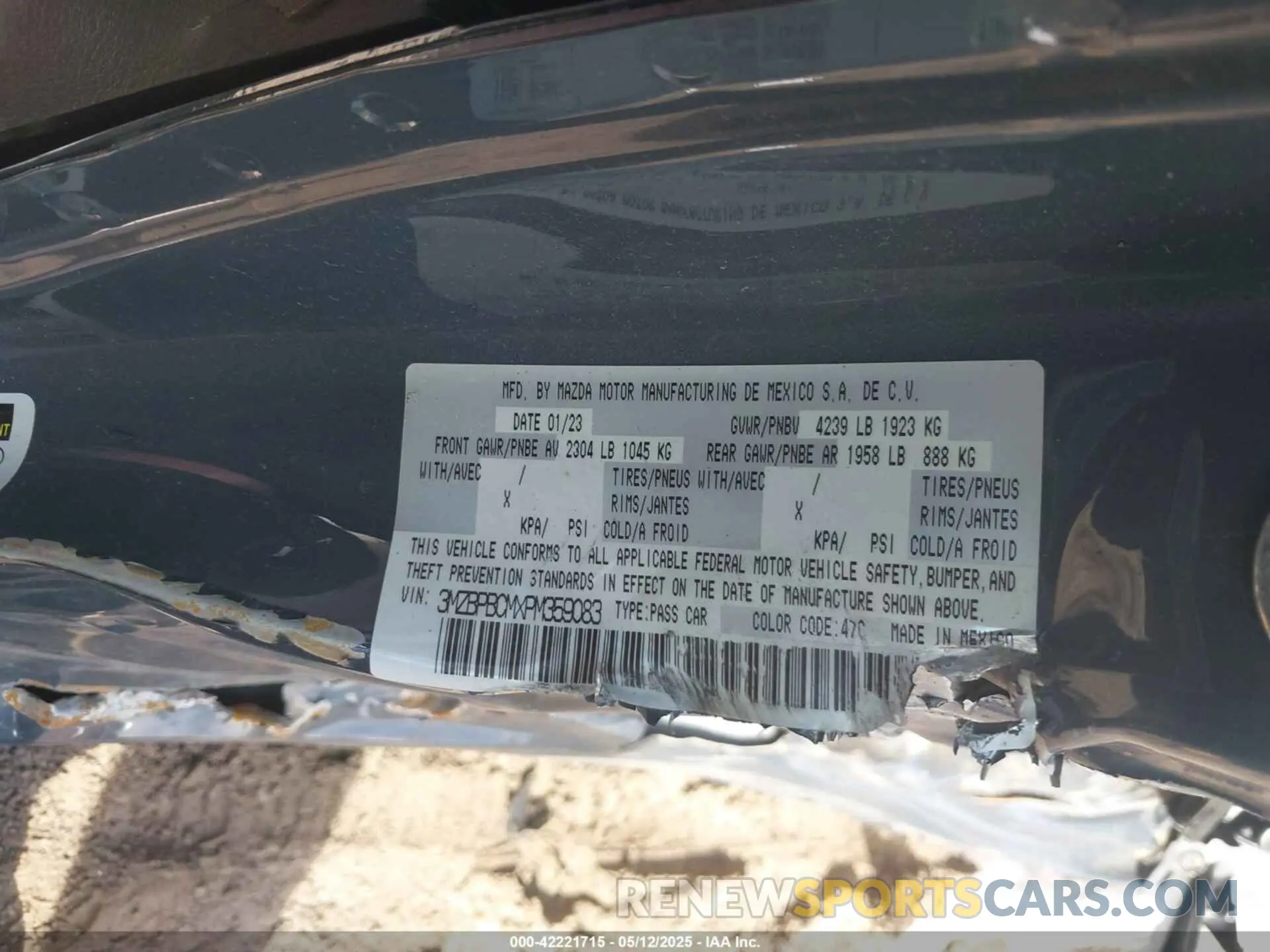 9 fotografías del automóvil dañado 3MZBPBCMXPM359083 MAZDA MAZDA3 2023