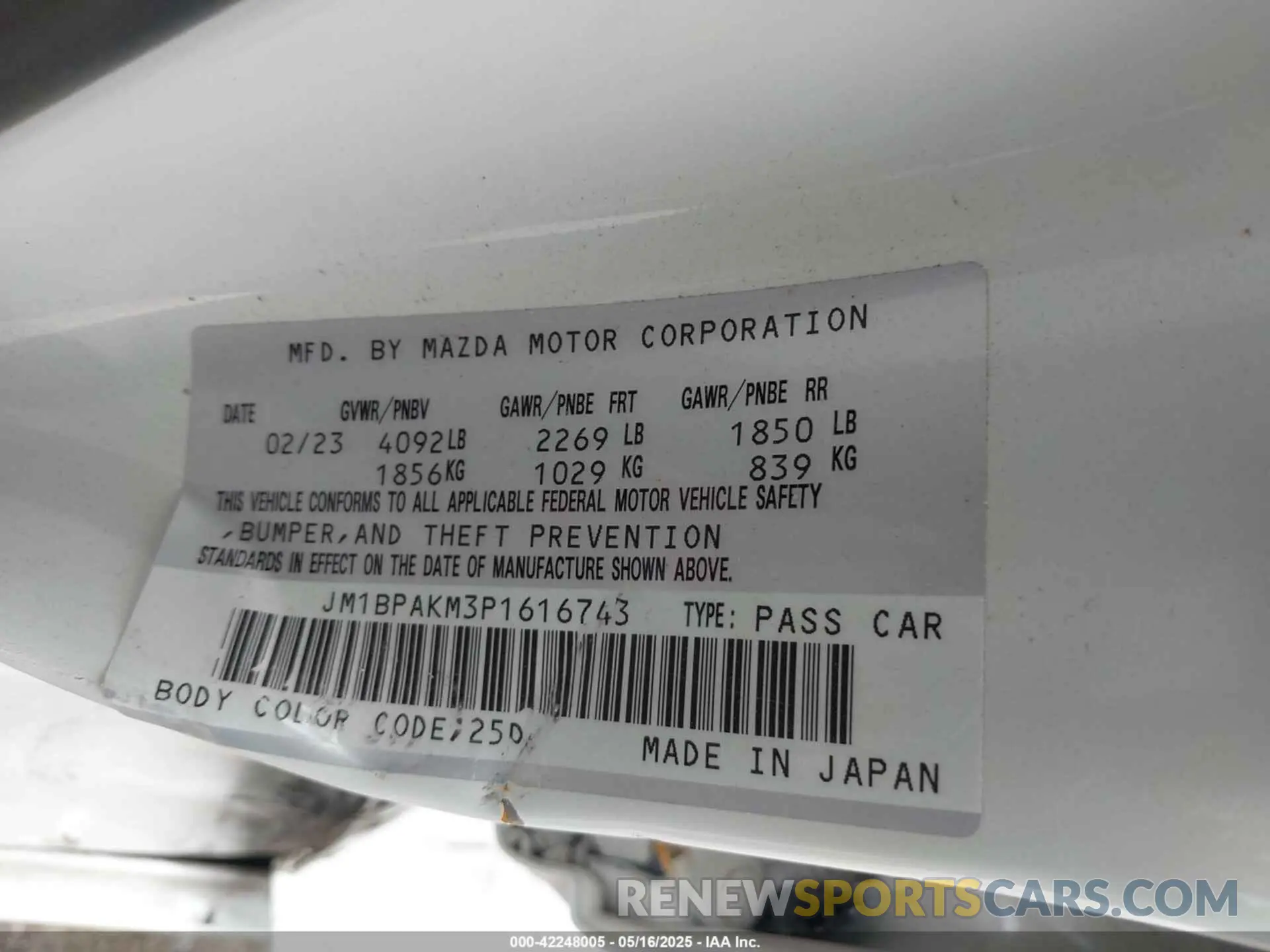 9 fotografías del automóvil dañado JM1BPAKM3P1616743 MAZDA MAZDA3 2023