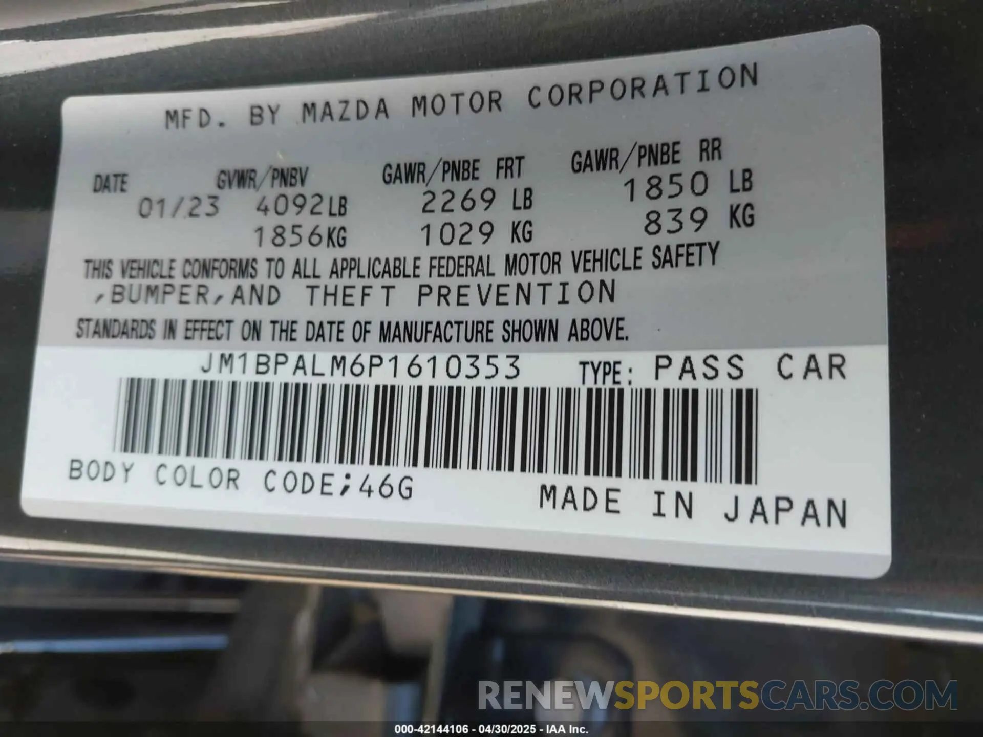 9 fotografías del automóvil dañado JM1BPALM6P1610353 MAZDA MAZDA3 2023