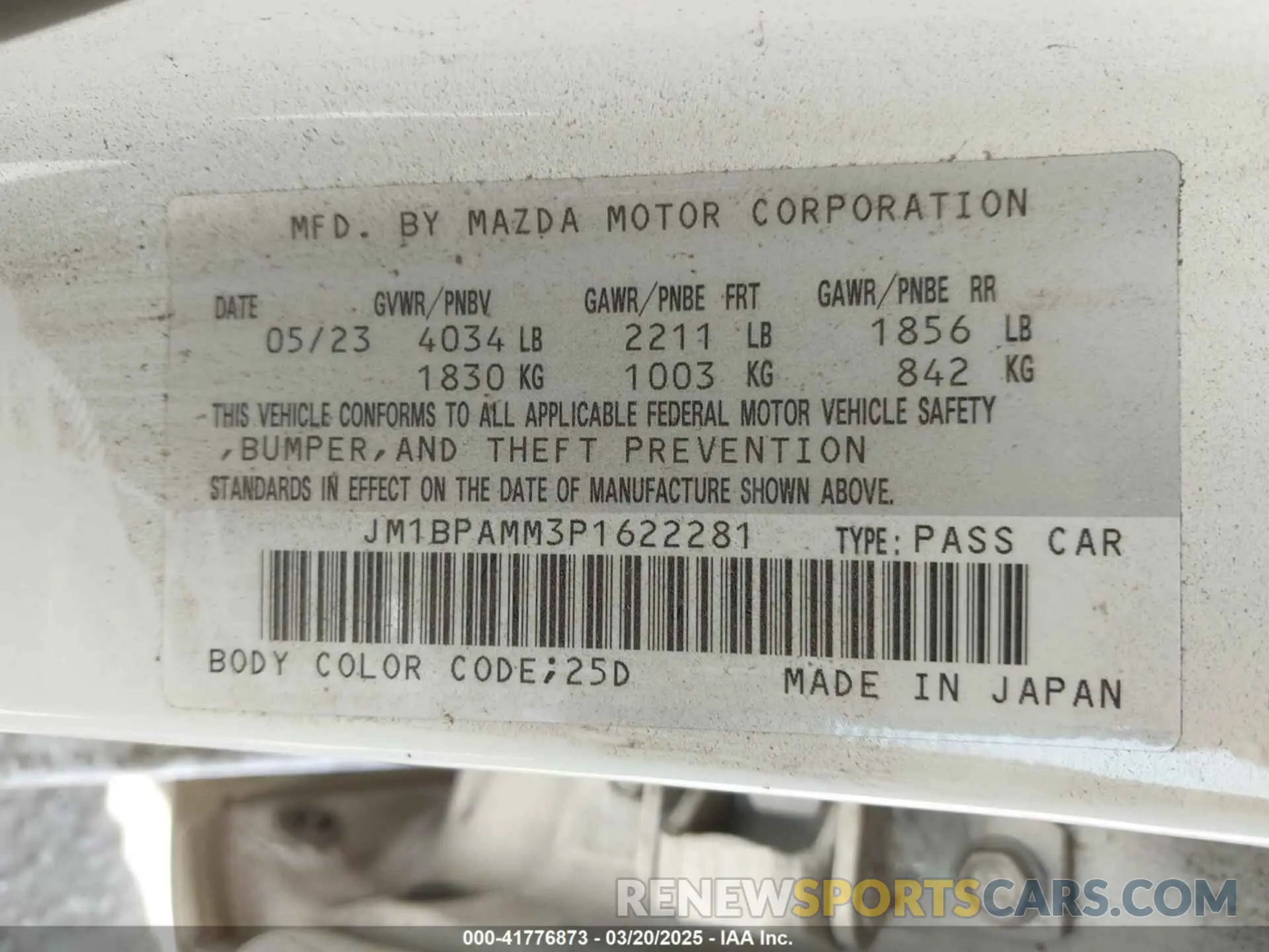 9 fotografías del automóvil dañado JM1BPAMM3P1622281 MAZDA MAZDA3 2023