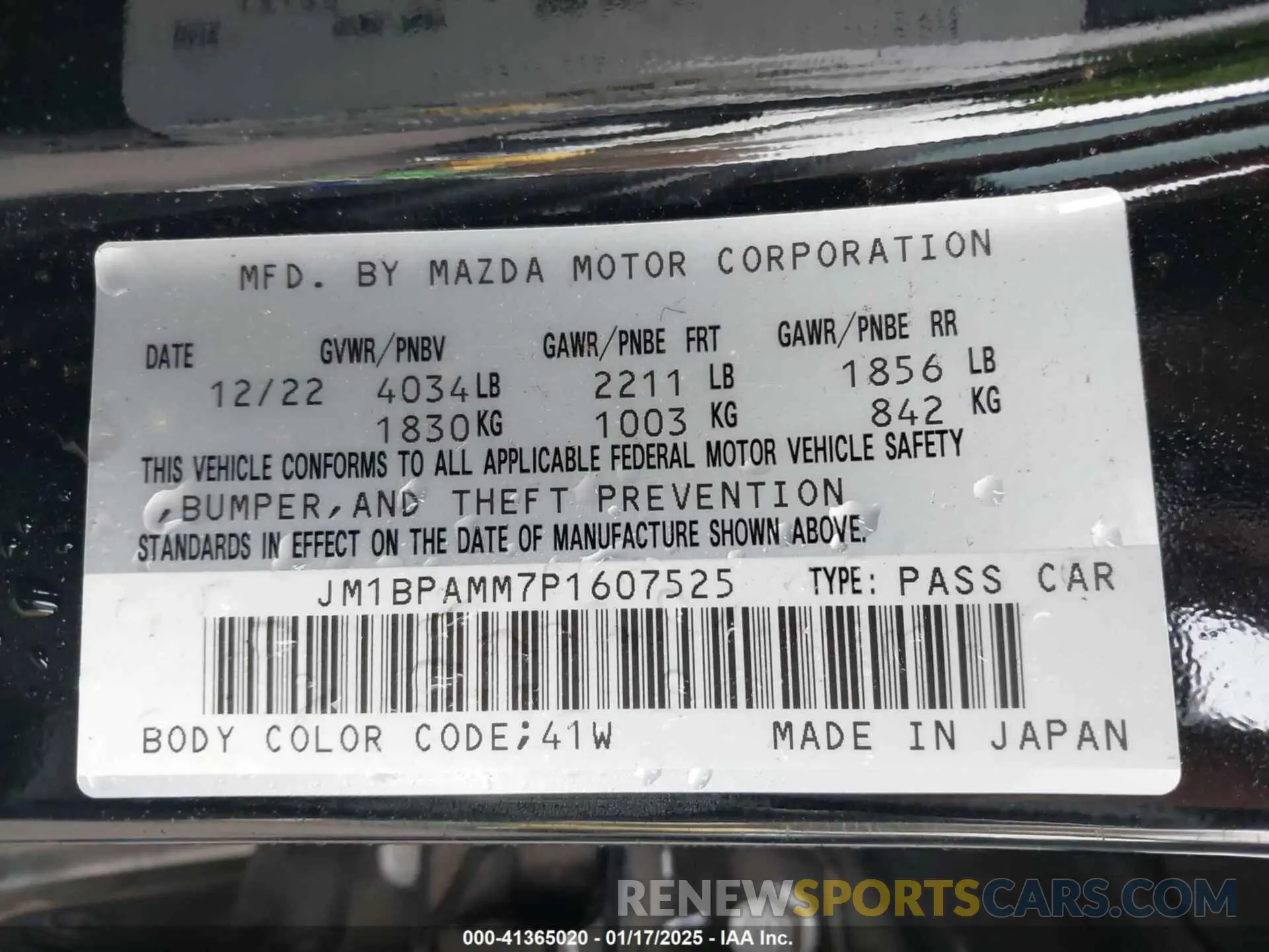 9 fotografías del automóvil dañado JM1BPAMM7P1607525 MAZDA MAZDA3 2023